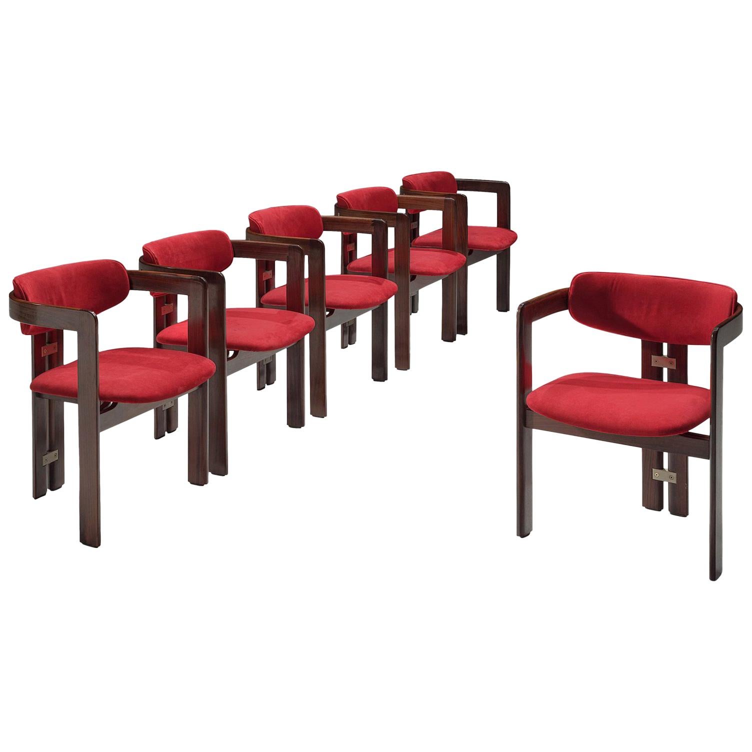 Set of Six 'Pamplona' Chairs in Suede and Rosewood by Augusto Savini 