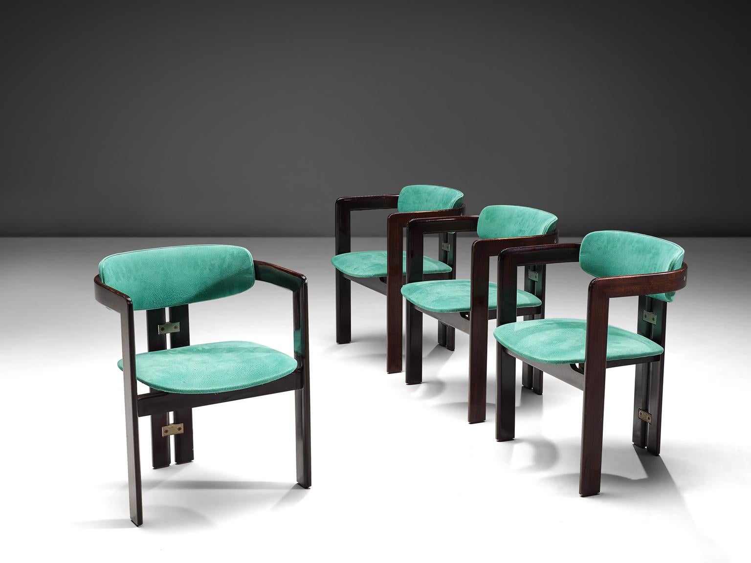 Mid-Century Modern Augusto Savini Turquoise Fabric 'Pamplona' Chairs