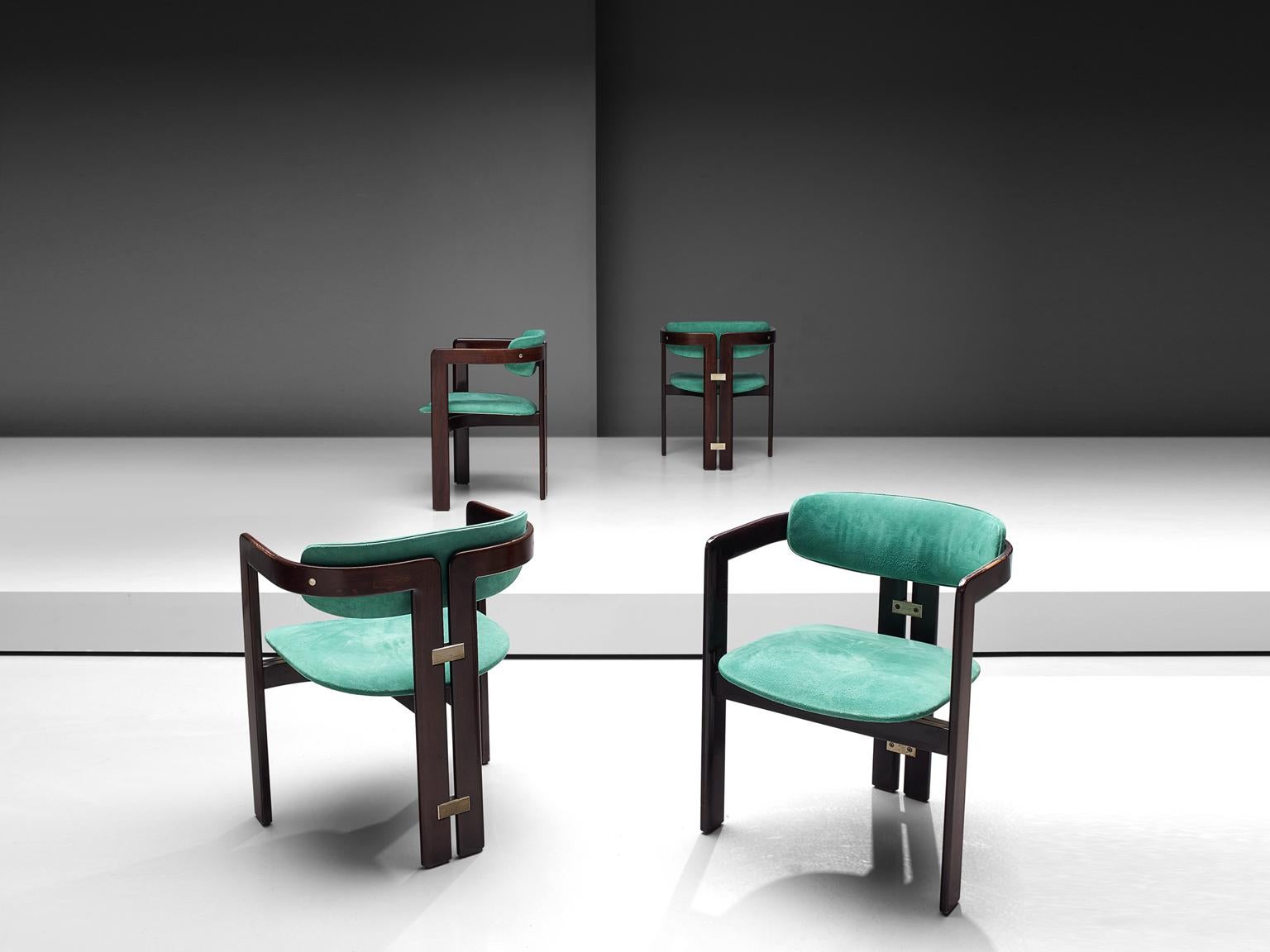 Italian Augusto Savini Turquoise Fabric 'Pamplona' Chairs