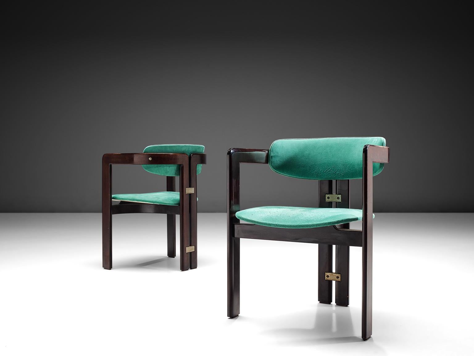 Augusto Savini Turquoise Fabric 'Pamplona' Chairs In Good Condition In Waalwijk, NL