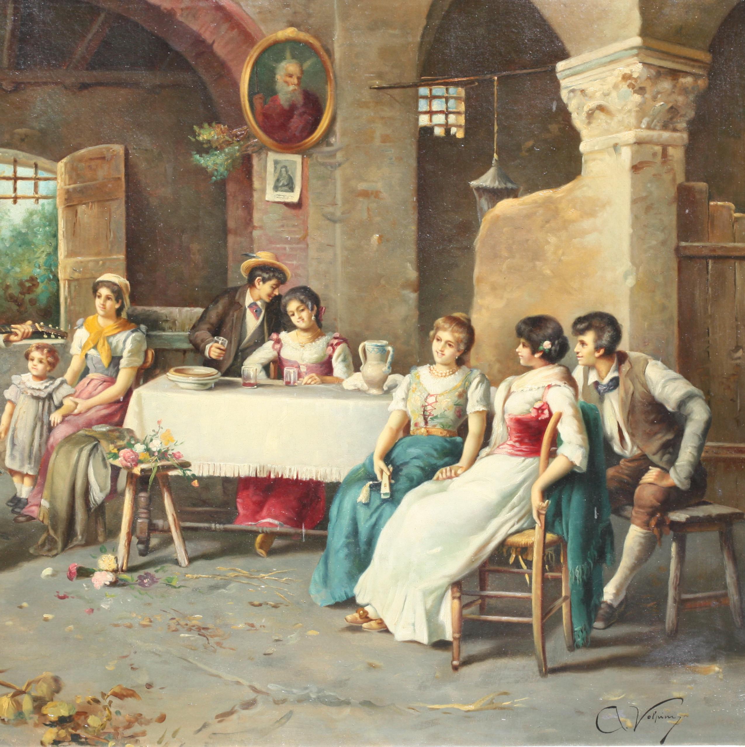 
Augusto Volpini, (italiano, siglo XIX)
Escena de taberna, óleo sobre lienzo, firmado, abajo a la derecha
37 por 42 pulg., en conjunto en un marco de yeso dorado de 40 por 55 pulg.