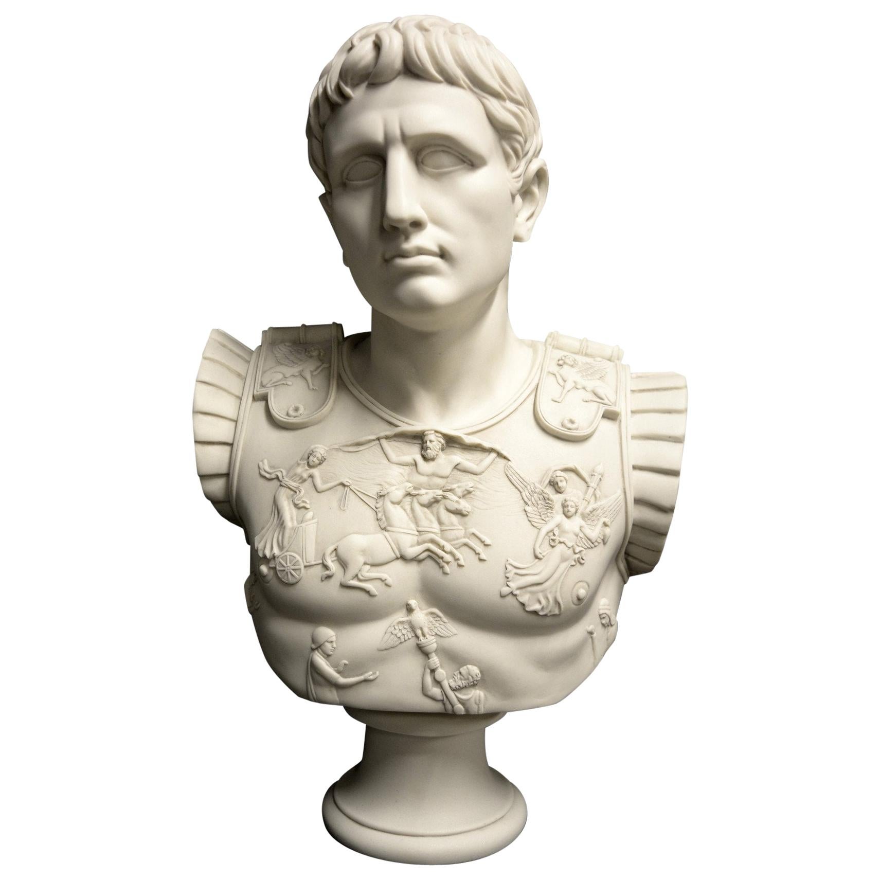 Augustus Caesar as Centurion Large Marble Bust, 20th Century For Sale