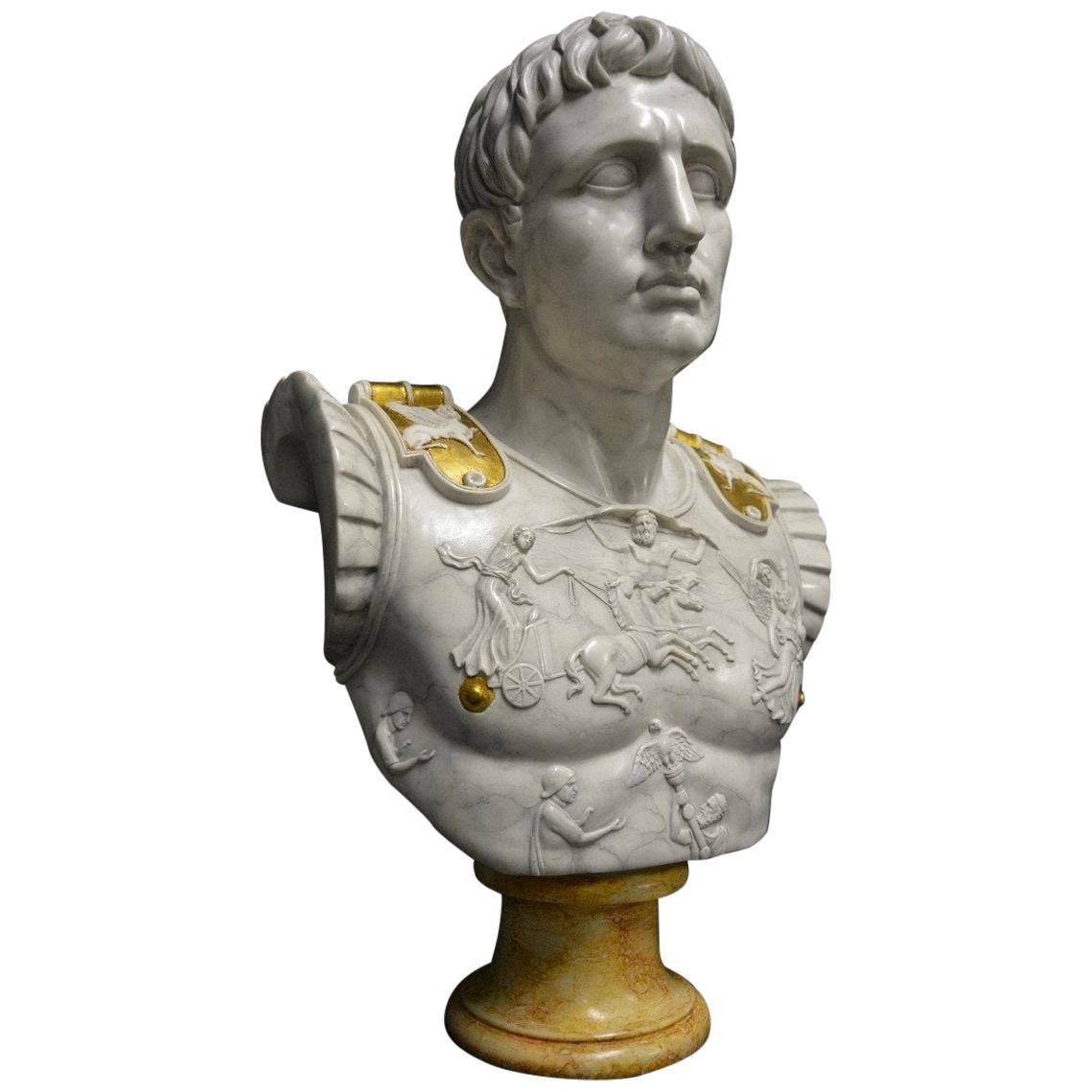 Augustus Caesar as Centurion Large Marble Bust Sculpture, 20th Century For Sale