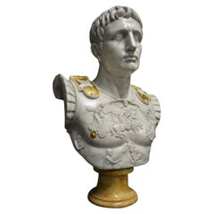 Vintage Augustus Caesar as Centurion Large Marble Bust Sculpture, 20th Century