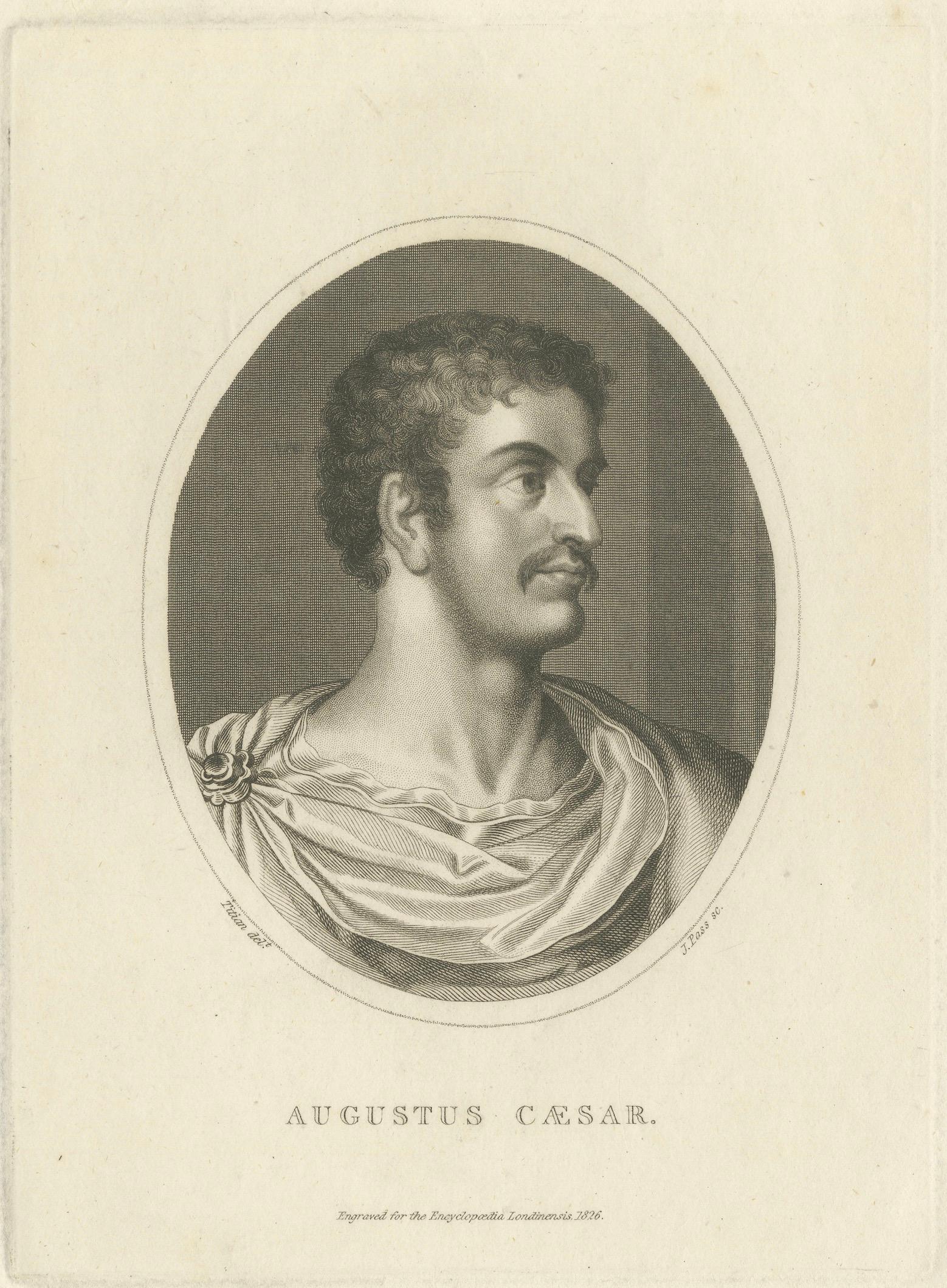 Augustus Caesar Portrait, Antique Engraving, Roman Empire, 1826 London