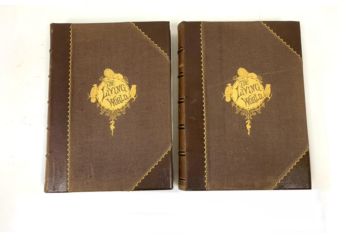 Boston, Samuel Walker & Co. 1870, with color plates with vellum. Brown leather with gilt spines and gilt title globe with a lion and birds on the covers. Yellow end papers, gilt edges. 

Dimensions: 11