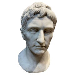 Augustus Emperor, Head in Carrara White Marble, First Roman Emperor Early 20th