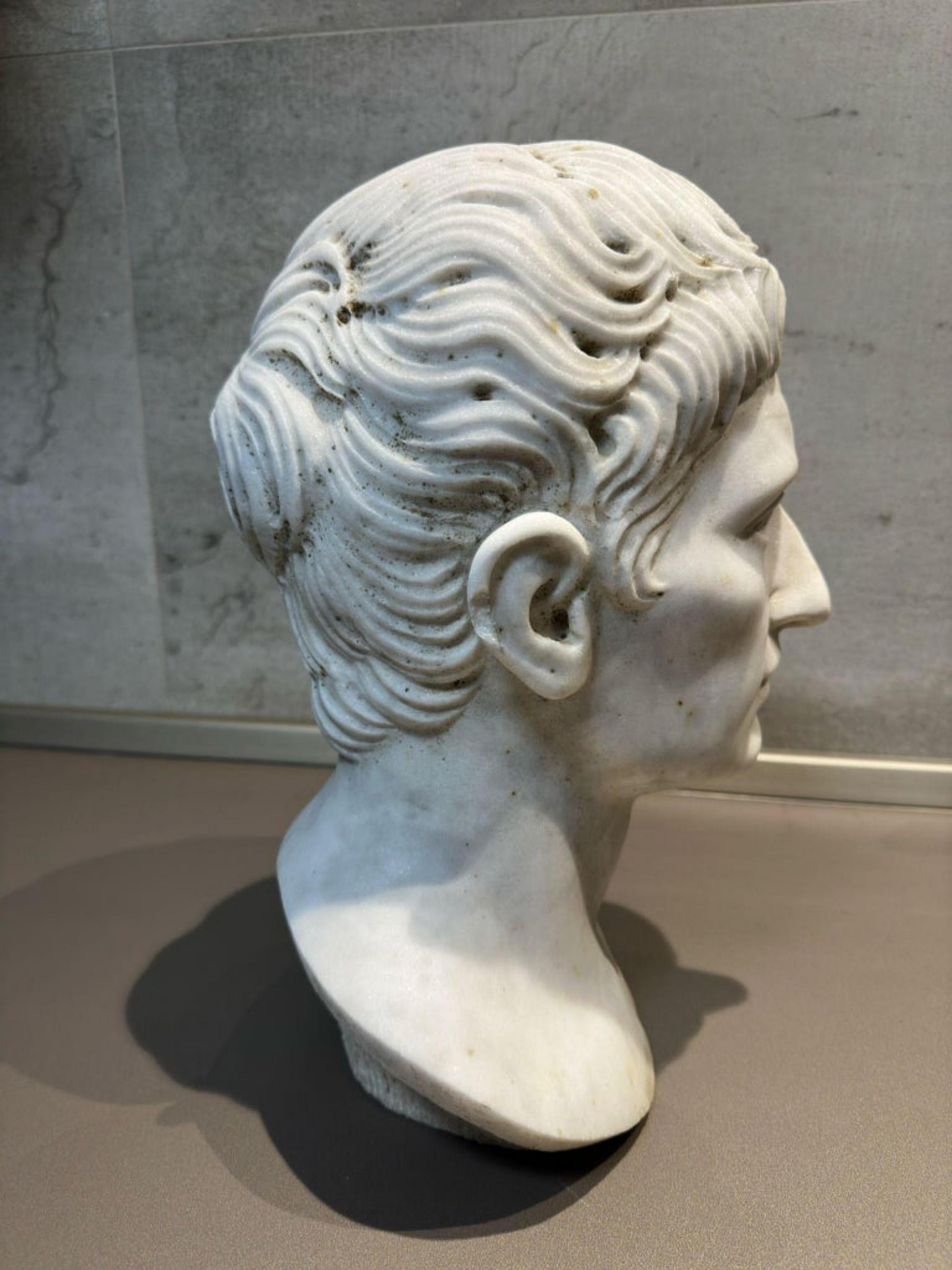 20th Century Augustus Emperor, Head in Carrara White Marble, First Roman Emperor Early 20th For Sale