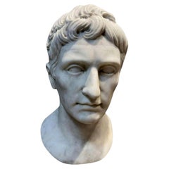 Augustus Emperor, Head in Carrara White Marble, First Roman Emperor Early 20th
