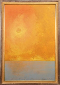 Signed American Modernist Abstract Seascape Sunset Framed Exhibited Oil Painting