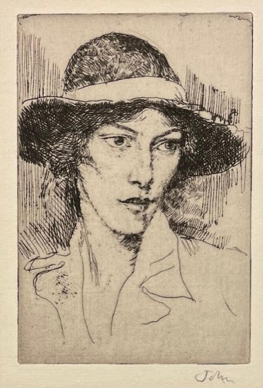 Augustus John Portrait Print - UNTITLED (WOMAN WEARING A HAT)