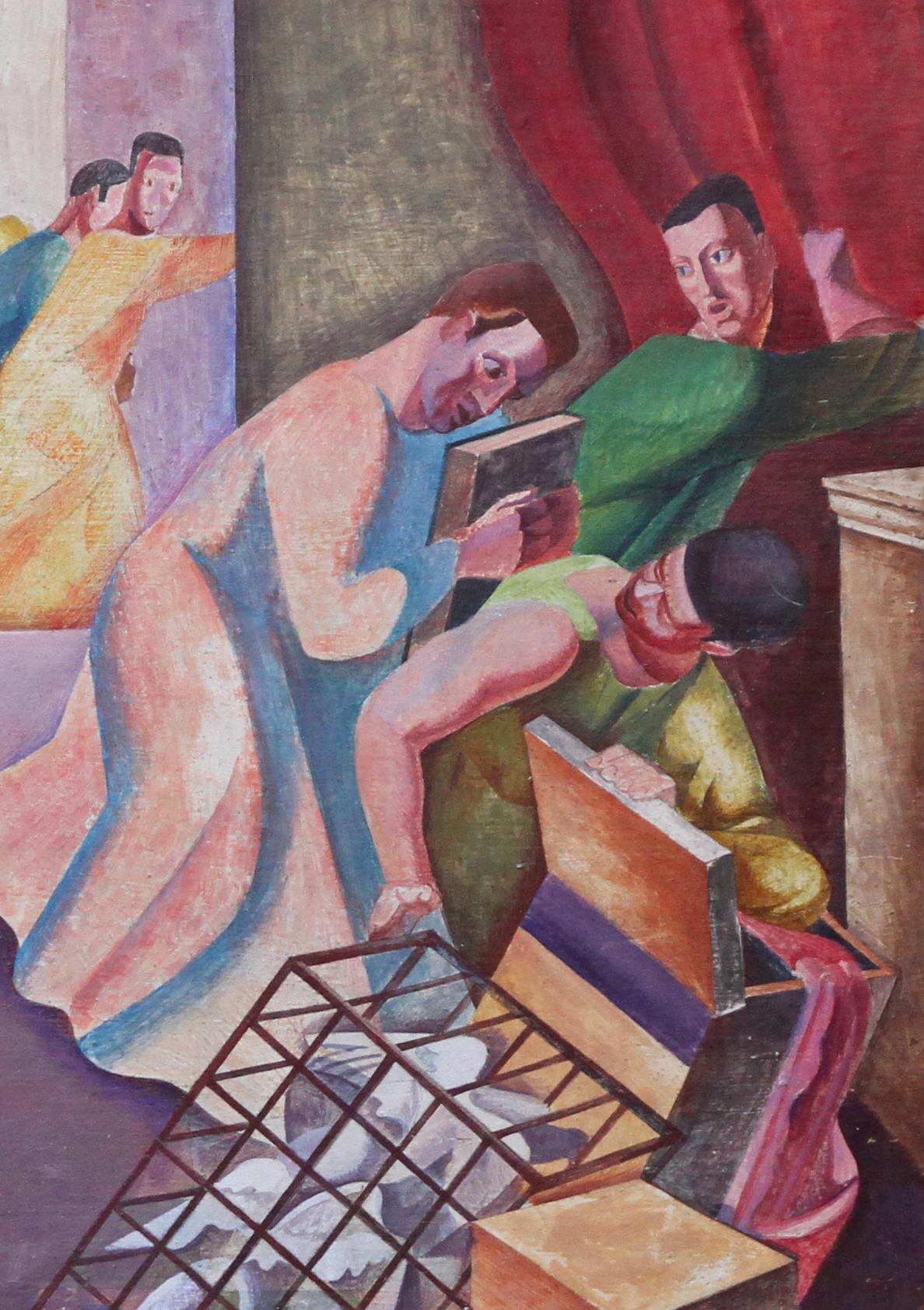Christ Expelling Money Changers – Britisches surrealistisches religiöses Interieur aus den 30ern im Angebot 2