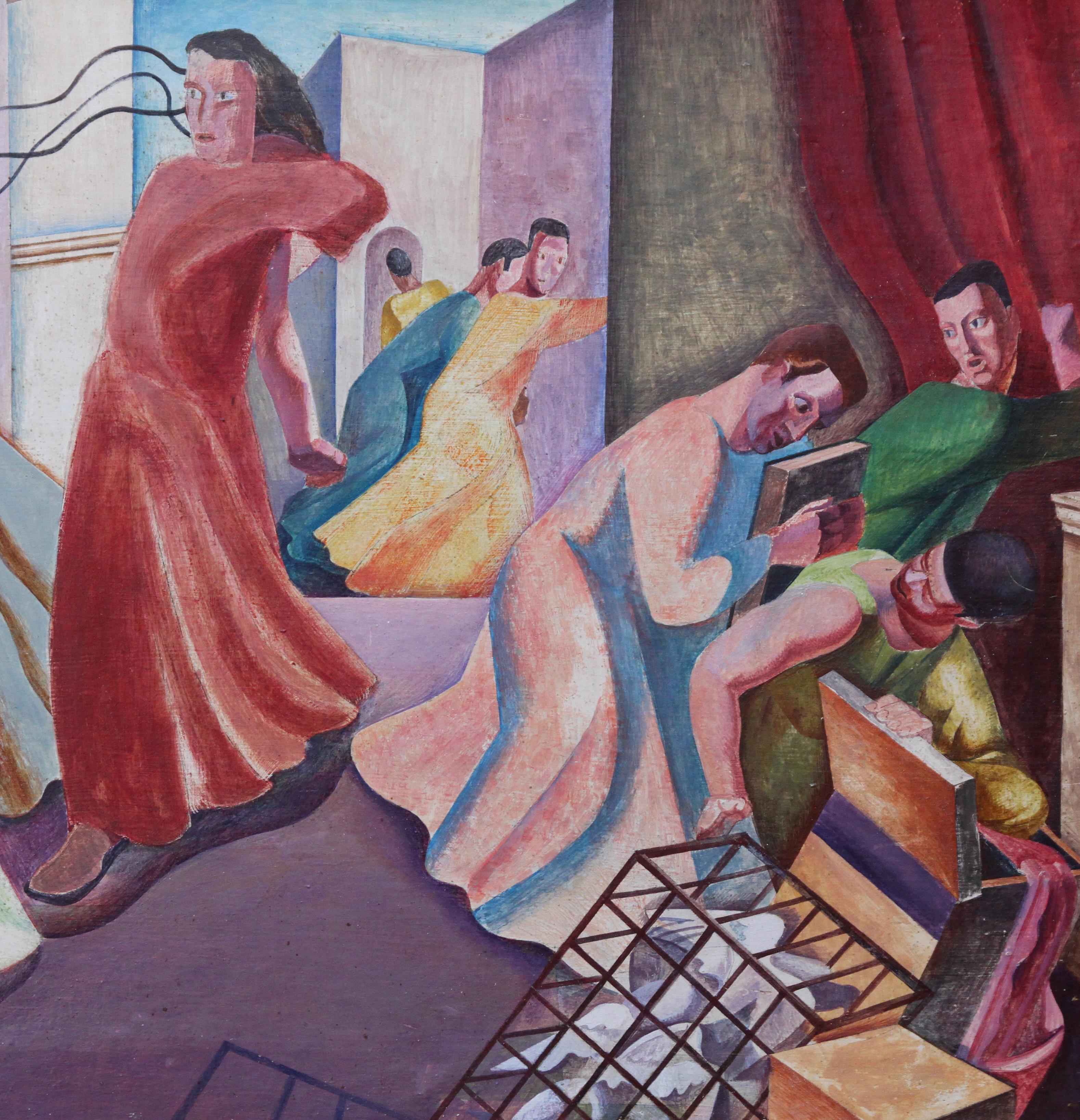 Christ Expelling Money Changers – Britisches surrealistisches religiöses Interieur aus den 30ern im Angebot 3