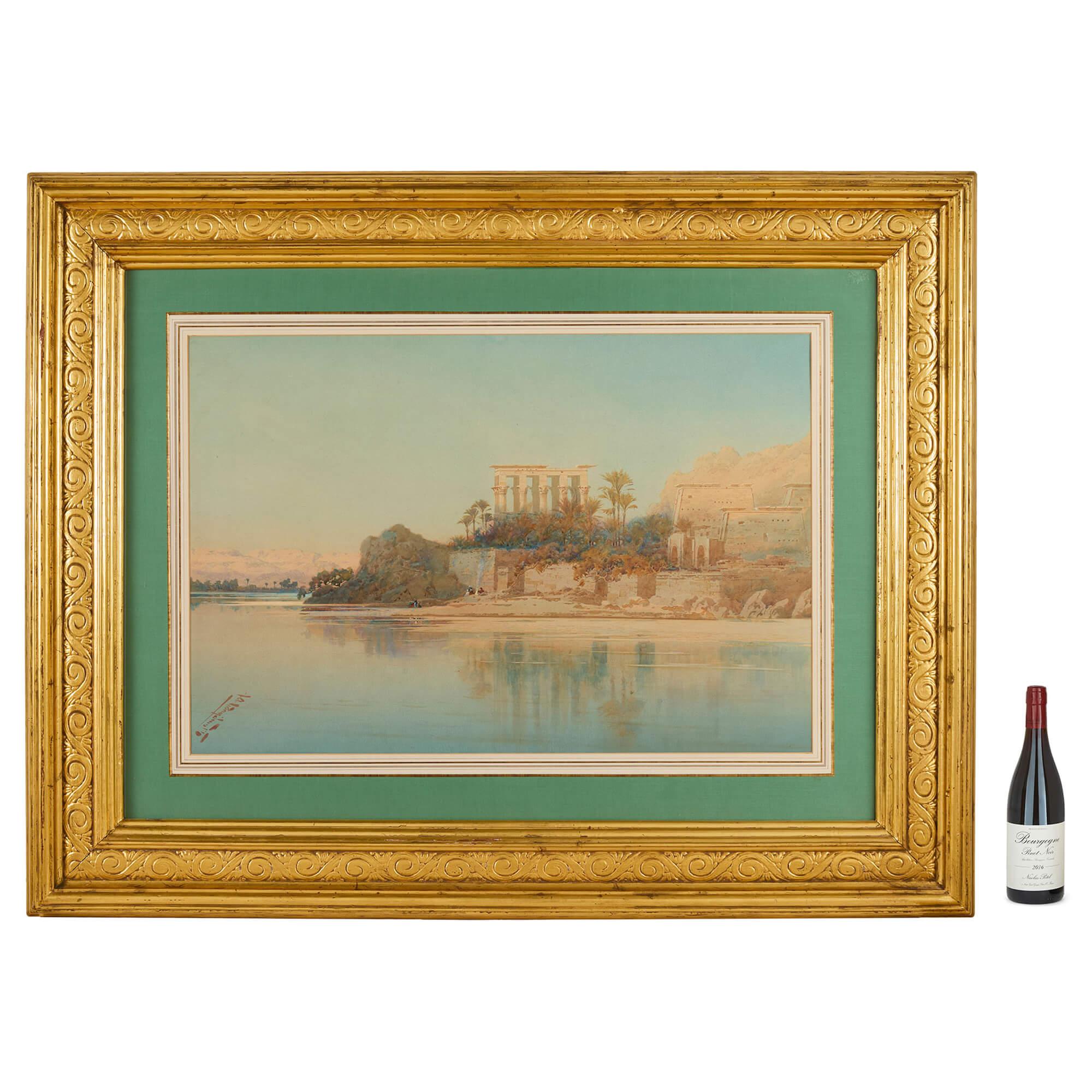 Antike orientalistische ägyptische Sonnenaufgang Aquarelle Augustus Osborne Lamplough im Angebot 7