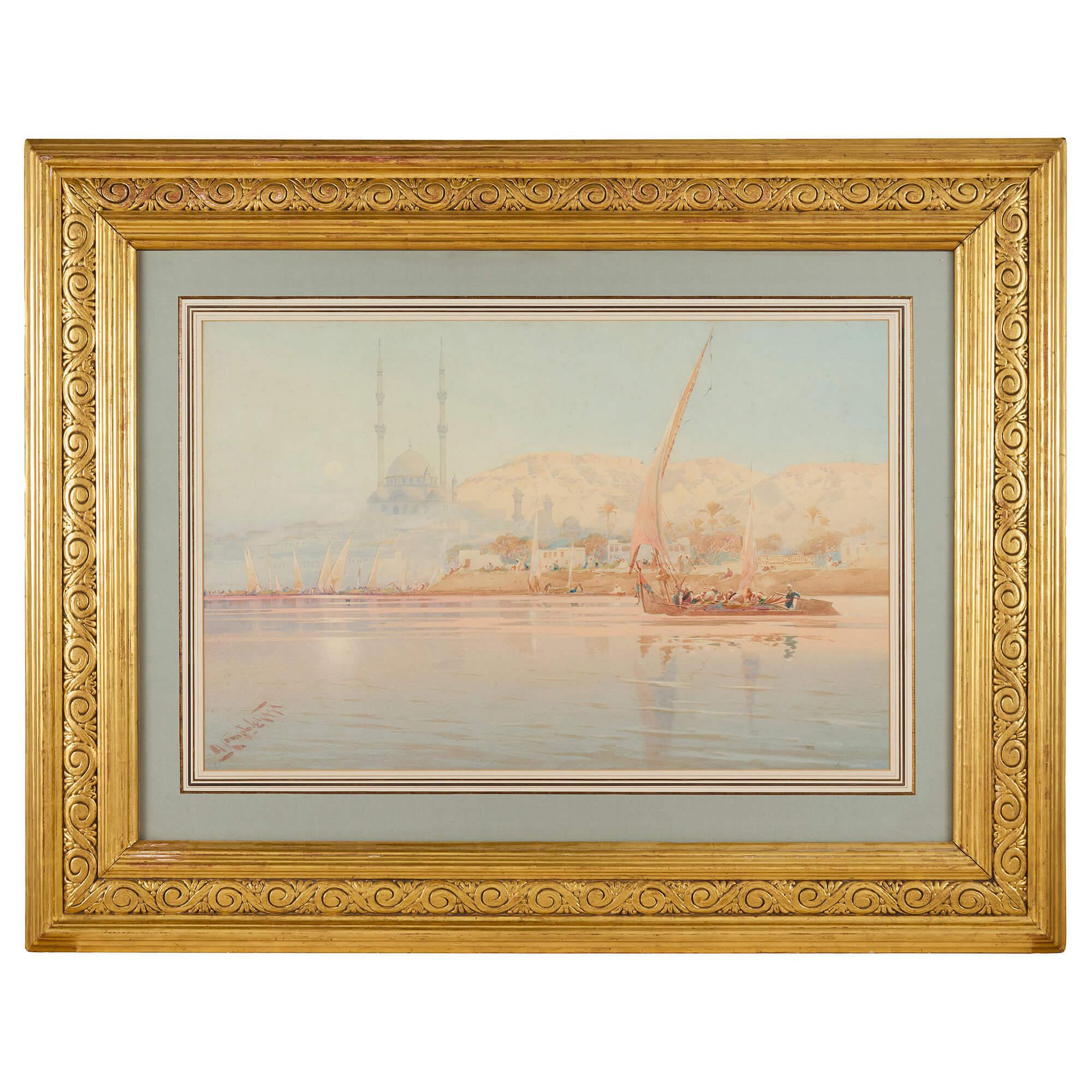 Antike orientalistische ägyptische Sonnenaufgang Aquarelle Augustus Osborne Lamplough – Painting von Augustus Osborne Lamplough R.W.S.