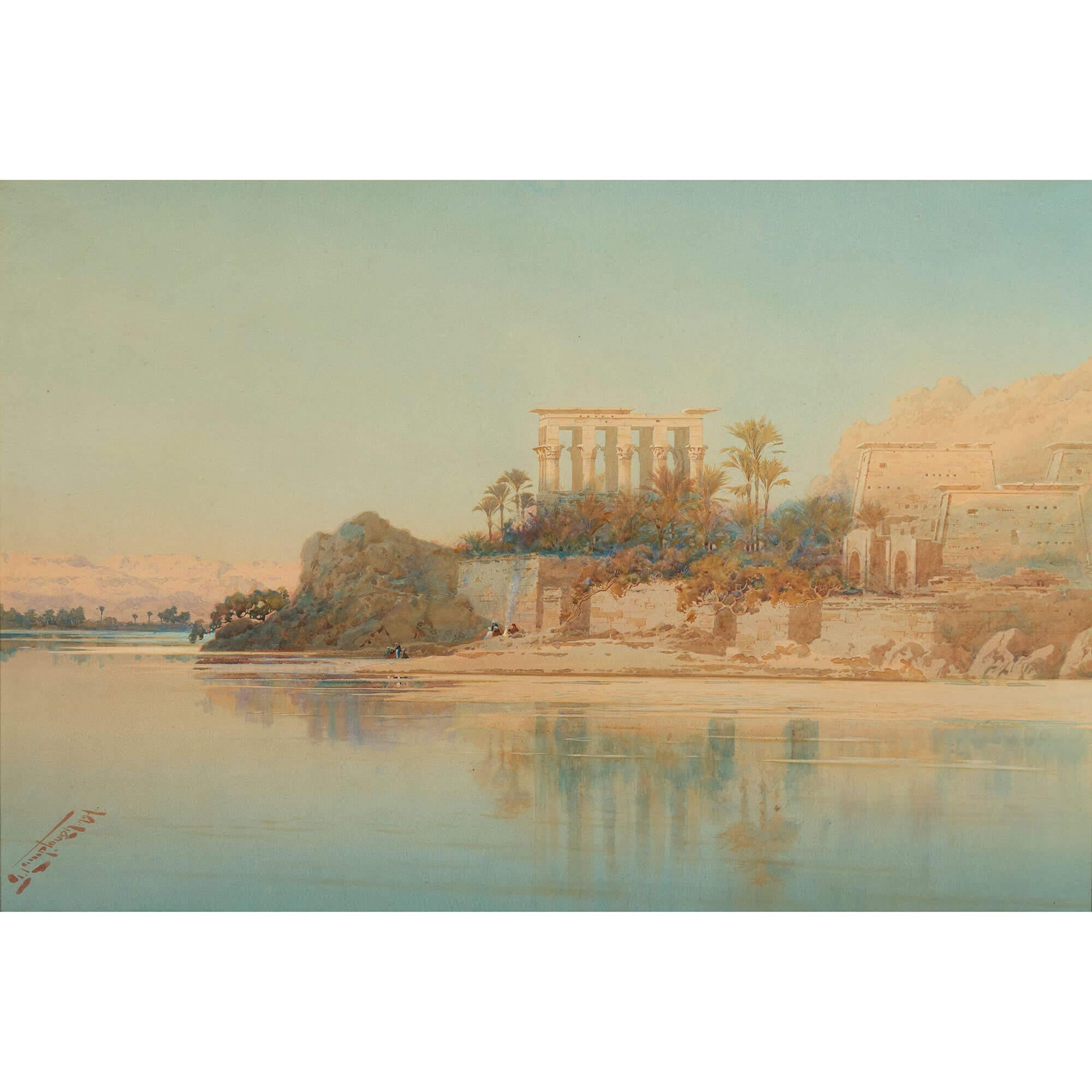 Antike orientalistische ägyptische Sonnenaufgang Aquarelle Augustus Osborne Lamplough im Angebot 2