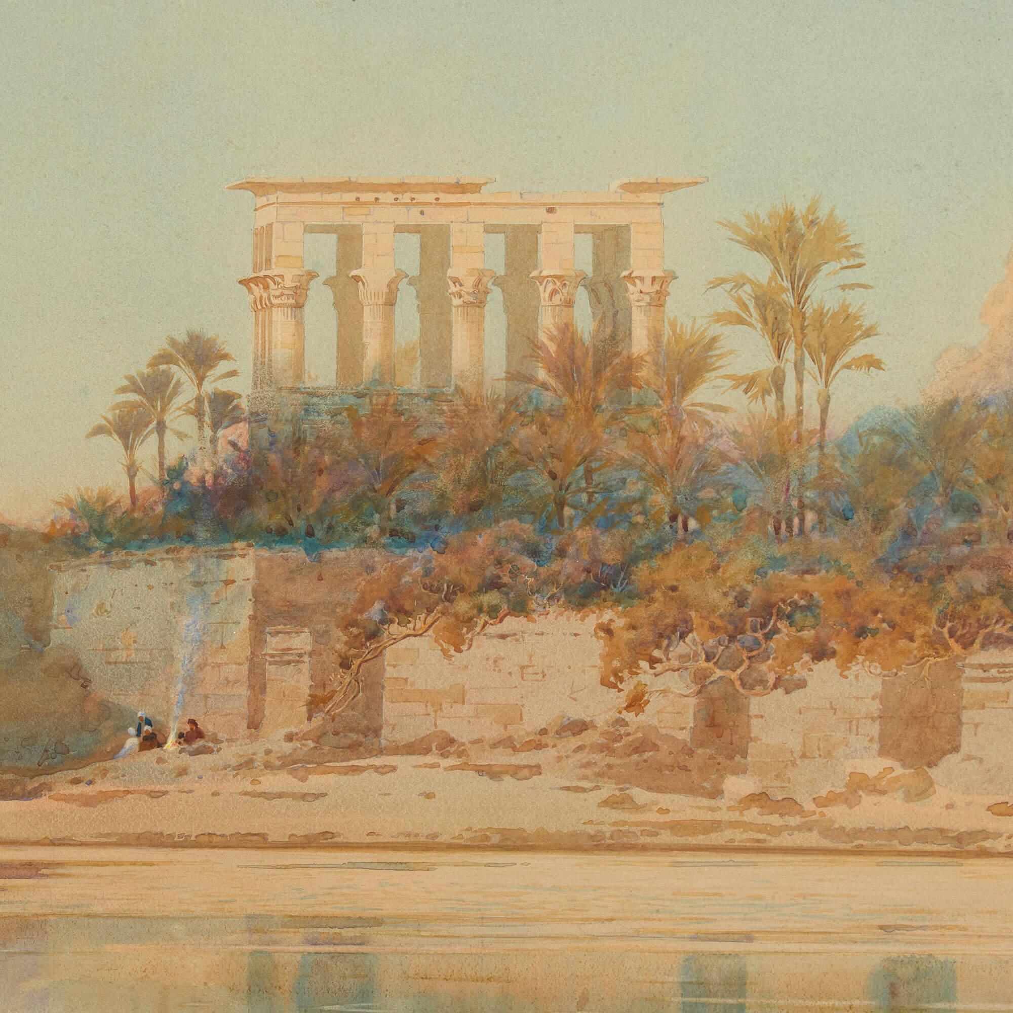 Antike orientalistische ägyptische Sonnenaufgang Aquarelle Augustus Osborne Lamplough im Angebot 3