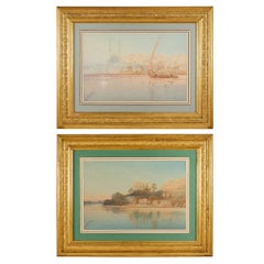 Antique Orientalist Egyptian Sunrise Watercolours Augustus Osborne Lamplough