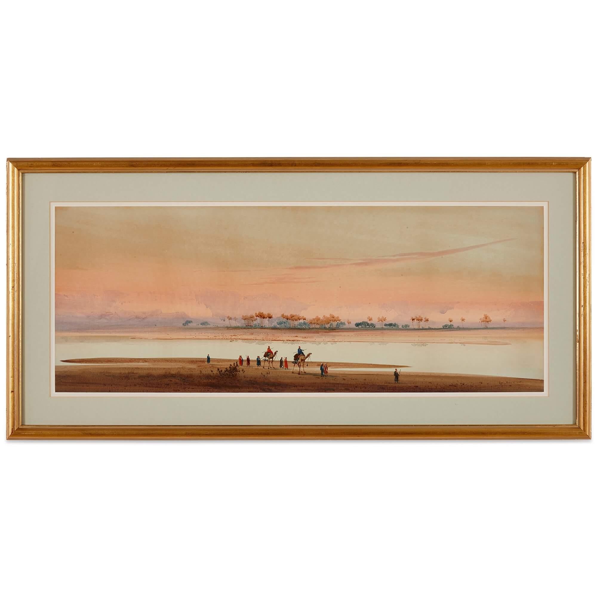 Pair of Orientalist watercolour paintings of desert landscapes by A. Lamplough - Painting by Augustus Osborne Lamplough R.W.S.