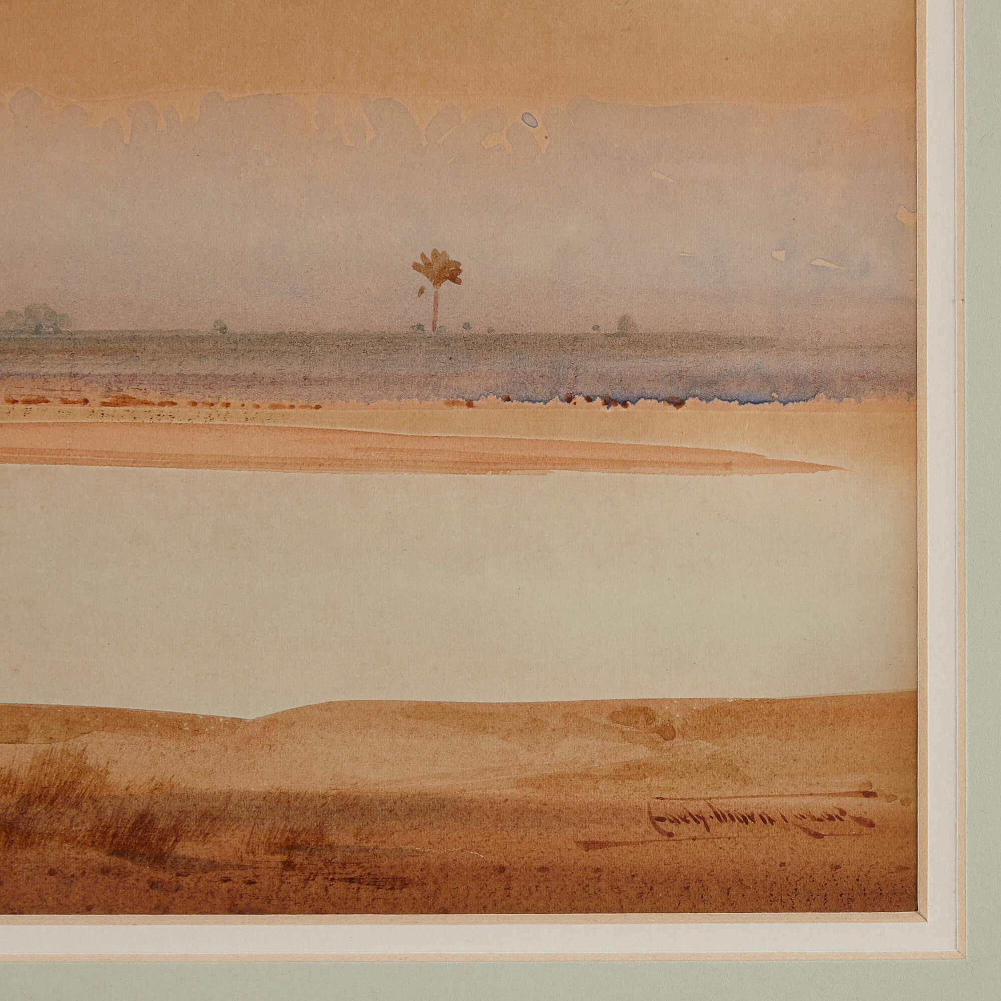 Pair of Orientalist watercolour paintings of desert landscapes by A. Lamplough
English, c.1910
Frames: height 35cm, width 72cm, depth 3cm
Paintings: height 23cm, width 60cm

By a talented English artist active around the turn of the twentieth