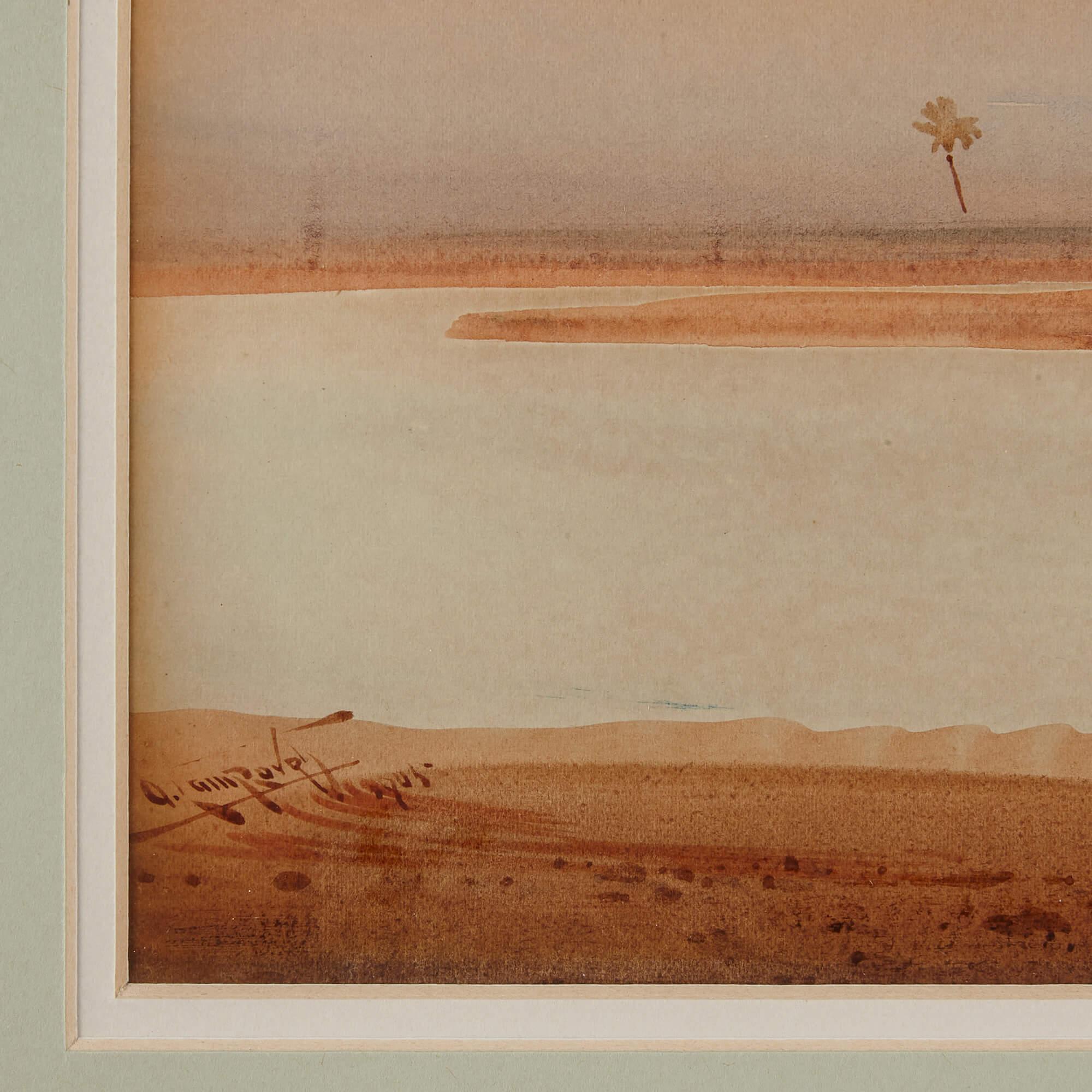 Pair of Orientalist watercolour paintings of desert landscapes by A. Lamplough 1