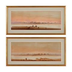 Antique Pair of Orientalist watercolour paintings of desert landscapes by A. Lamplough