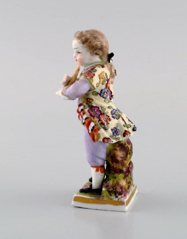 Augustus Rex, Germany, Antique Hand-Painted Porcelain Figure, Boy with Flute In Good Condition In Copenhagen, DK