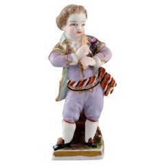 Augustus Rex, Allemagne, Figure ancienne en porcelaine peinte à la main, garçon avec flûte