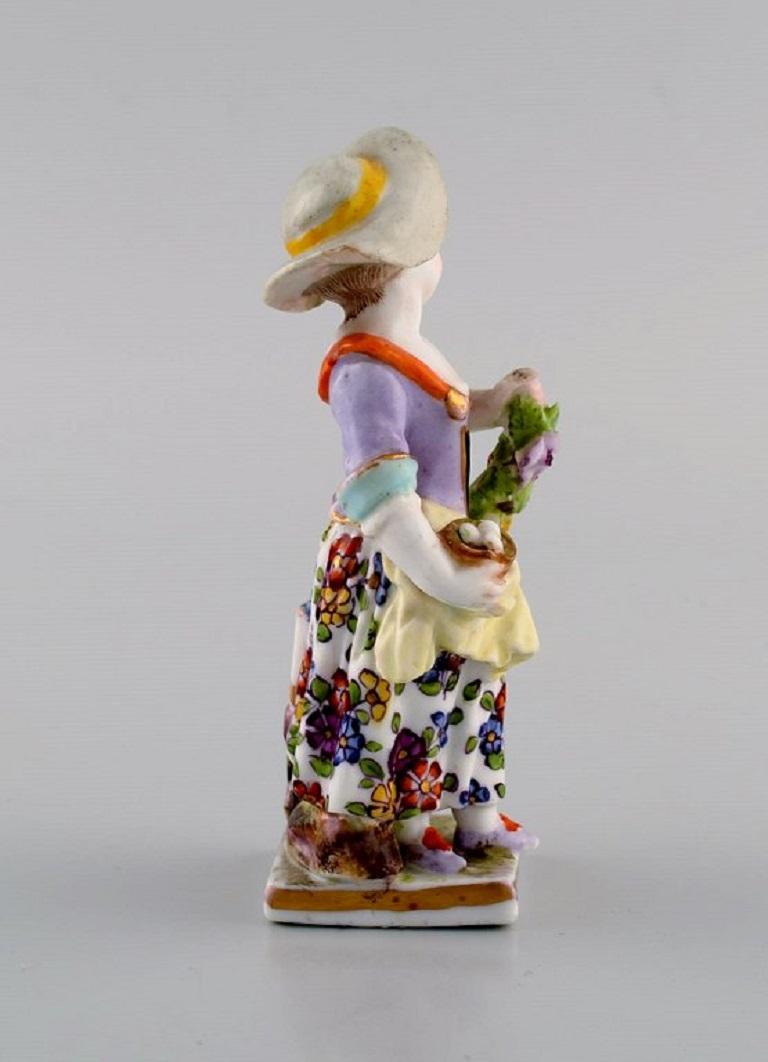 Rococo Revival Augustus Rex, Germany, Antique Hand-Painted Porcelain Figure, Girl with Flowers For Sale