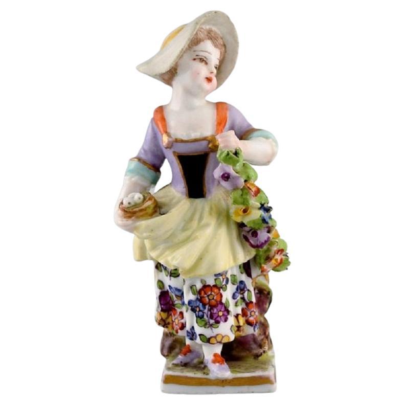 Augustus Rex, Germany, Antique Hand-Painted Porcelain Figure, Girl with Flowers