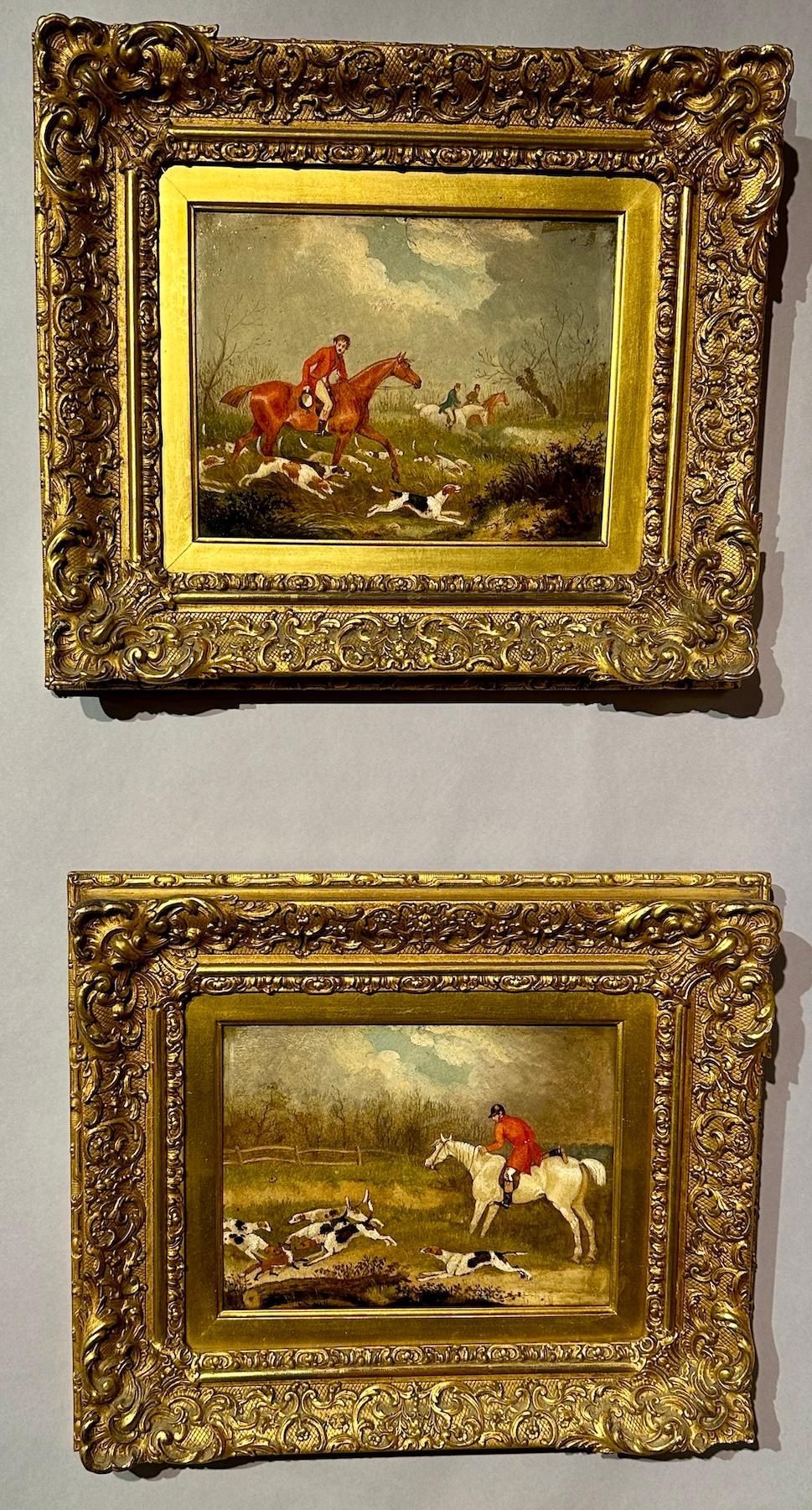 Set of Six 19th century English Fox hunting scenes in landscapes - Painting by Augustus S Boult