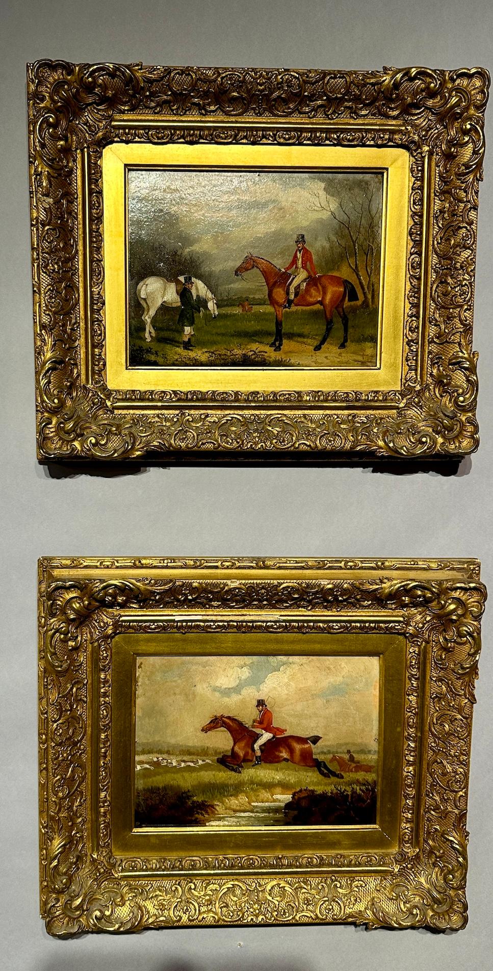 Set of Six 19th century English Fox hunting scenes in landscapes - Victorian Painting by Augustus S Boult