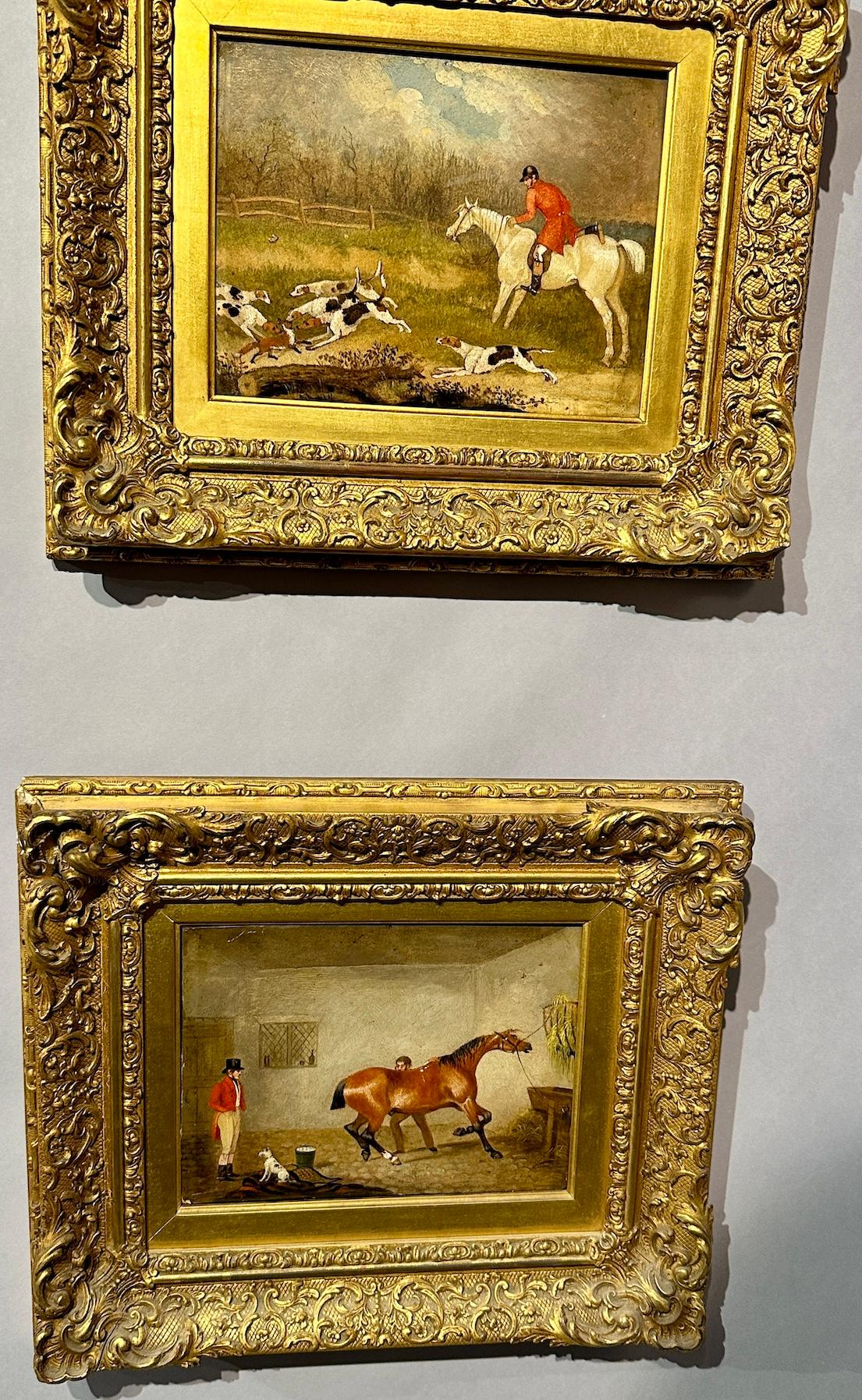 Set of Six 19th century English Fox hunting scenes in landscapes - Beige Figurative Painting by Augustus S Boult