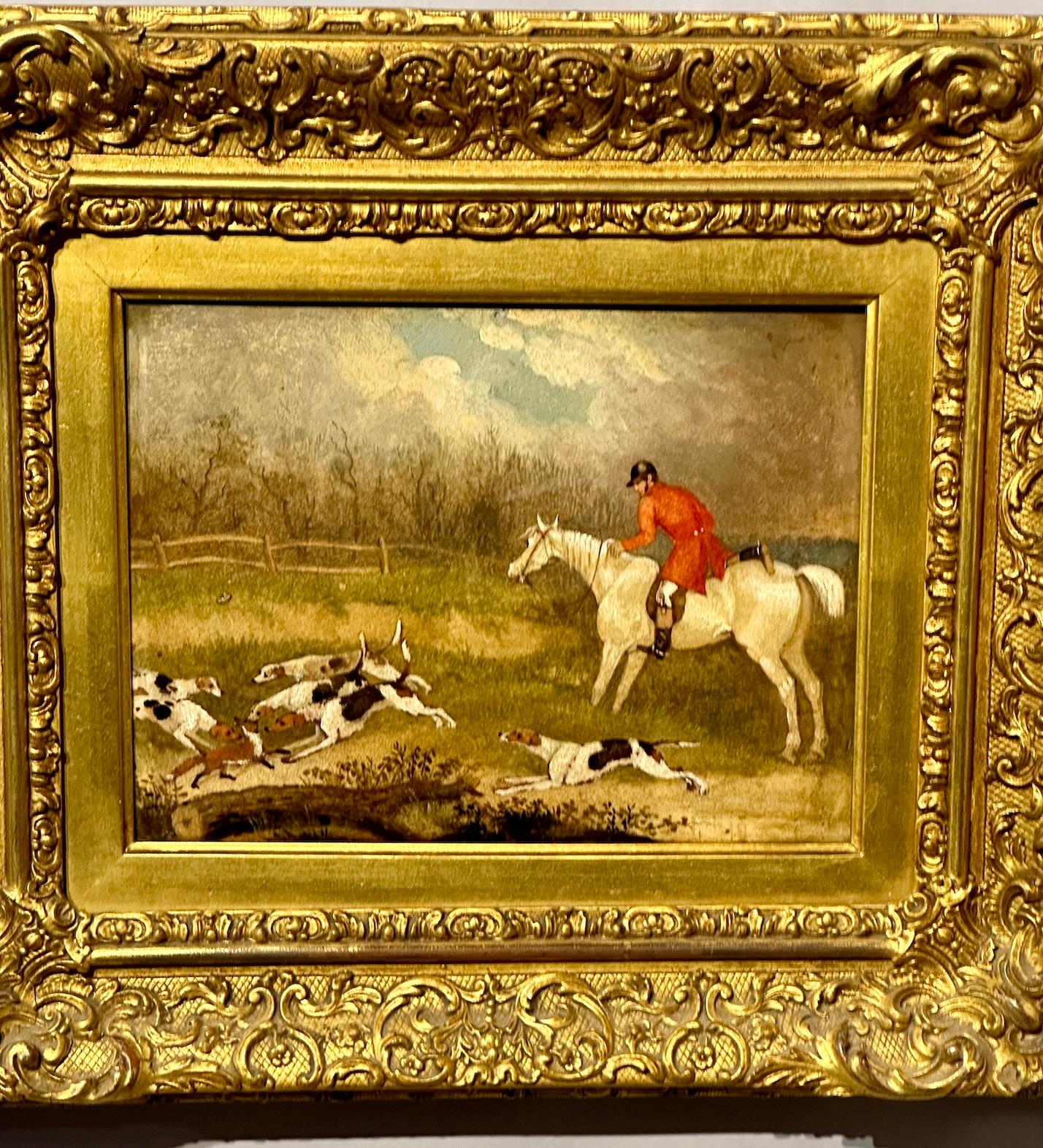 Set of Six 19th century English Fox hunting scenes in landscapes 1