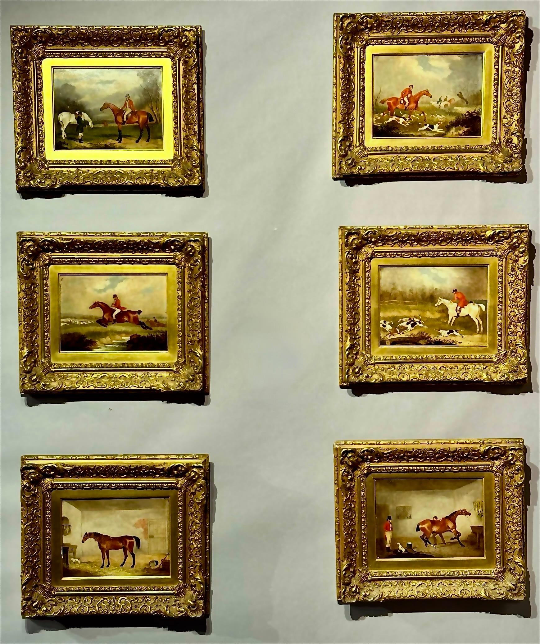 Augustus S Boult Figurative Painting - Set of Six 19th century English Fox hunting scenes in landscapes