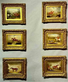 Set of Six 19th century English Fox hunting scenes in landscapes