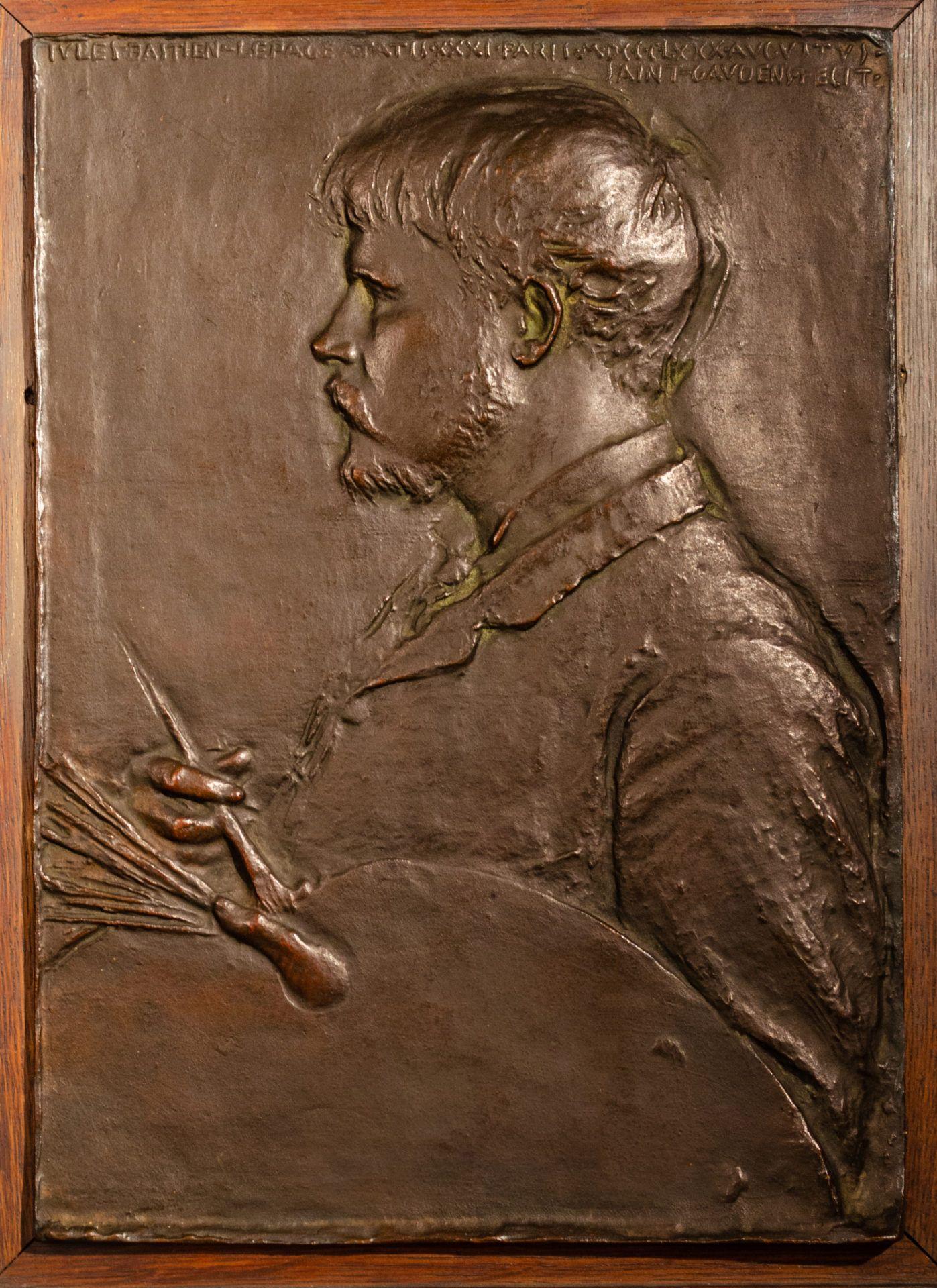 Augustus Saint-Gaudens
Jules Bastien LePage
Bronze
14 1/4 x 10 1/8 inches


Augustus Saint-Gaudens was born in 1848 in Dublin, Ireland. His father, Bernard, was a shoemaker from Aspet in Gascony, France, who married an Irishwoman, Mary McGuiness. A