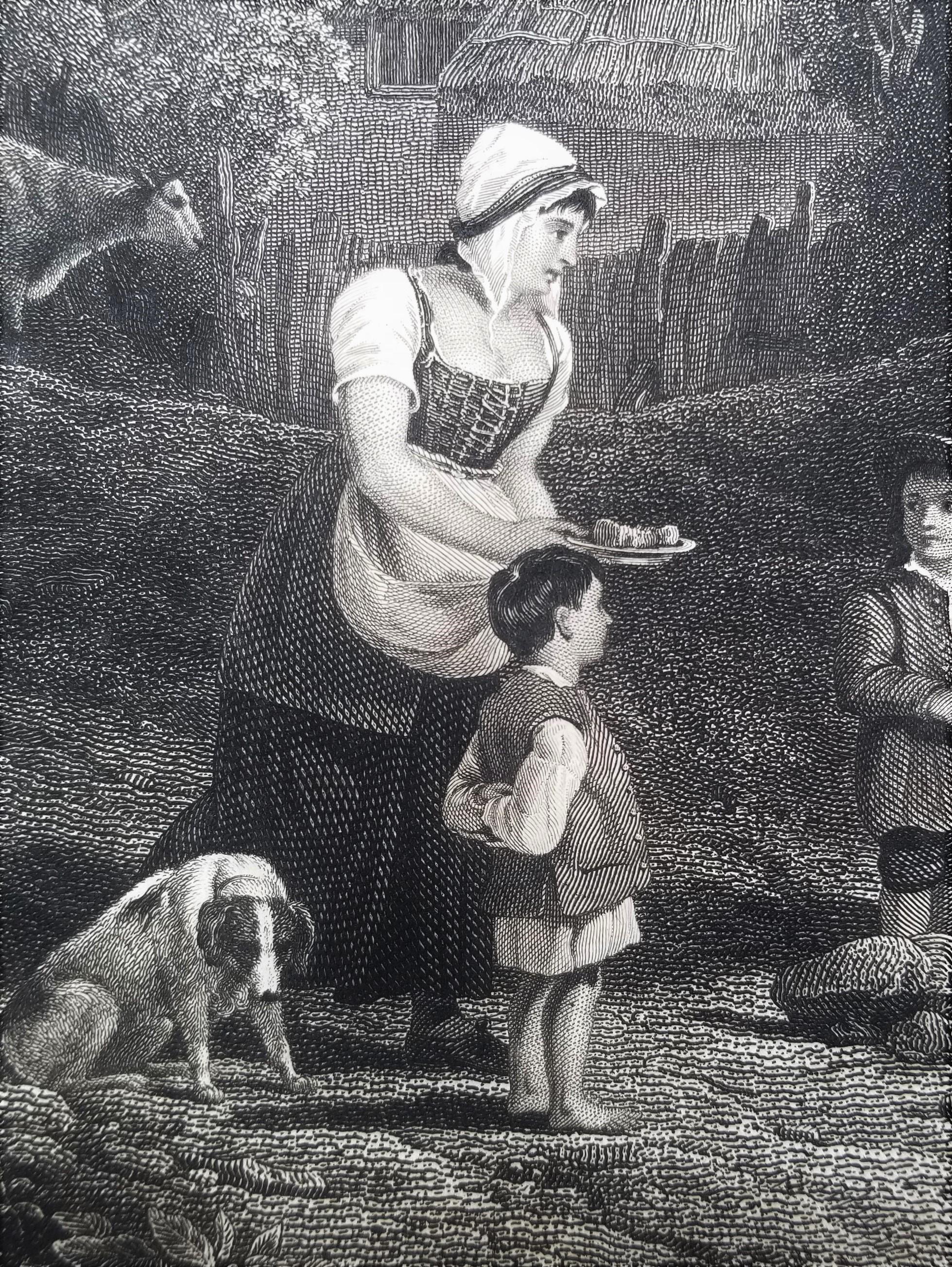 Cottagers benevolenti /// Paesaggio inglese Scena di villaggio figurativa Incisione in vendita 5