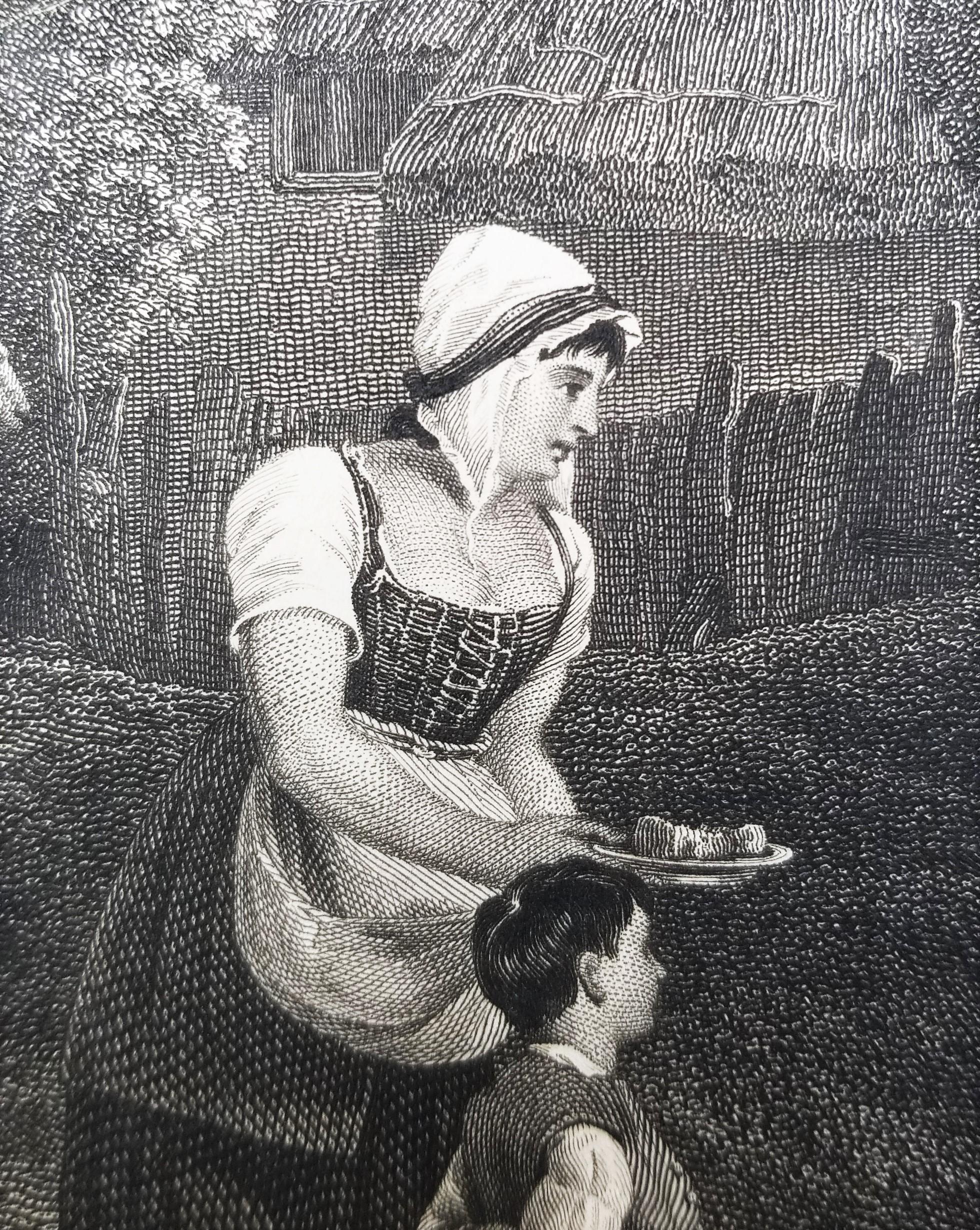 Cottagers benevolenti /// Paesaggio inglese Scena di villaggio figurativa Incisione in vendita 6