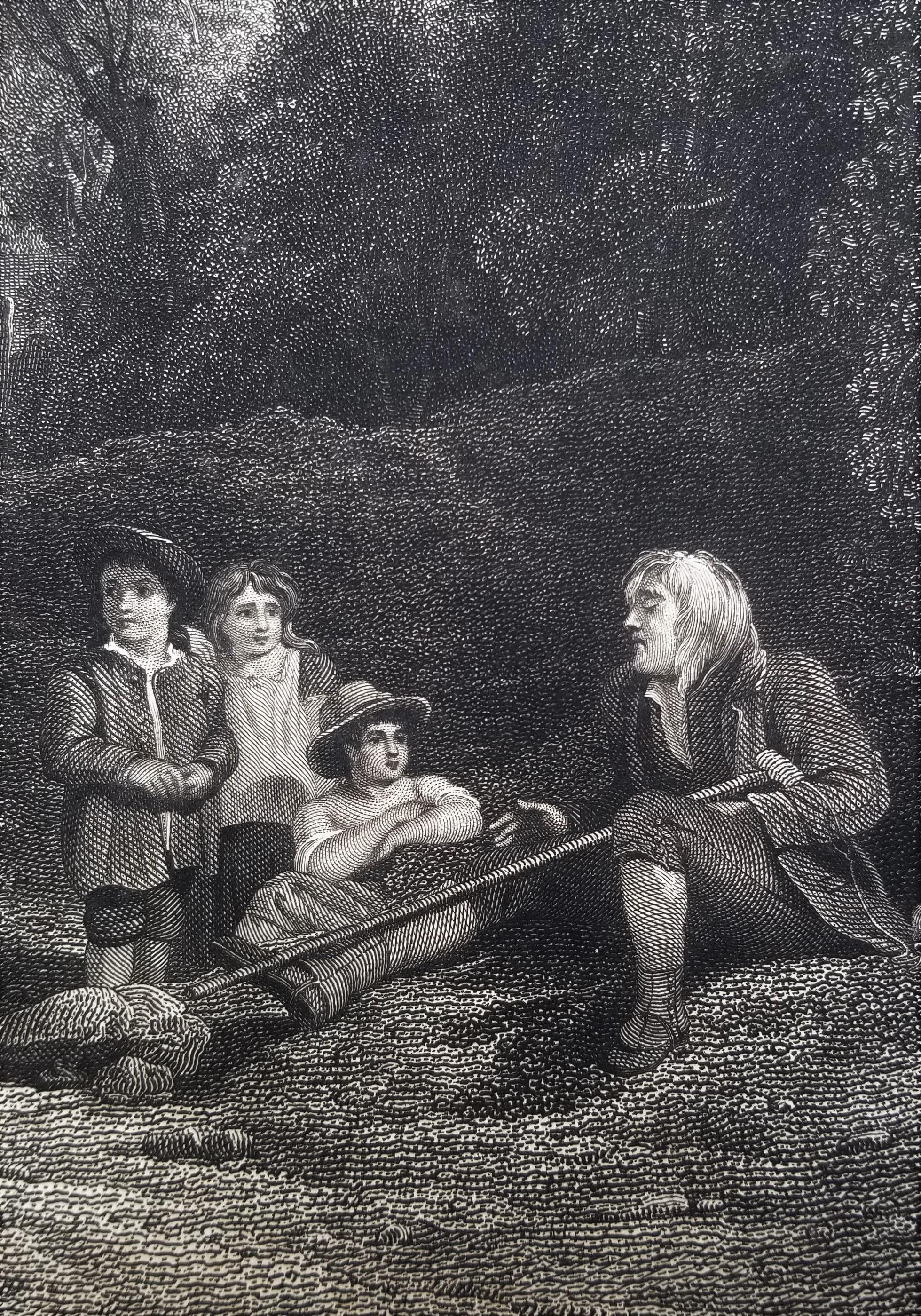 Cottagers benevolenti /// Paesaggio inglese Scena di villaggio figurativa Incisione in vendita 7