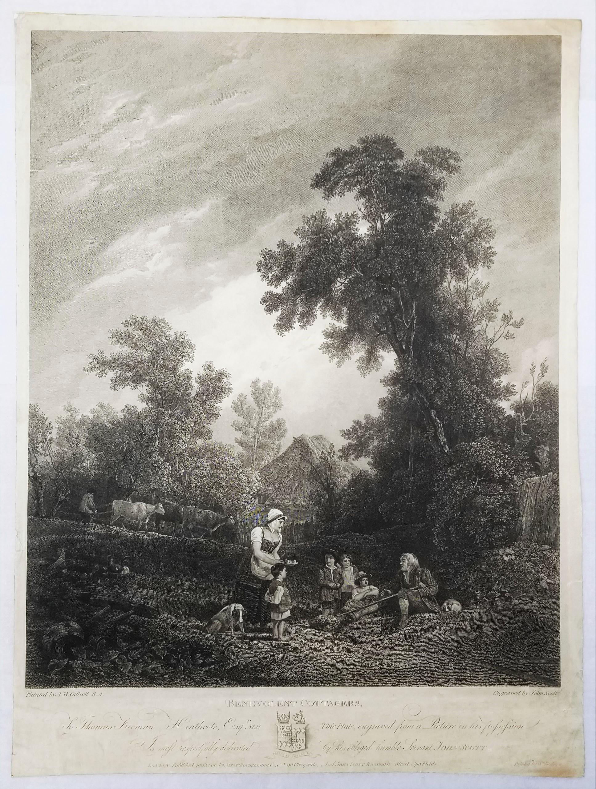 Cottagers benevolenti /// Paesaggio inglese Scena di villaggio figurativa Incisione - Print Antichi maestri di Augustus Wall Callcott