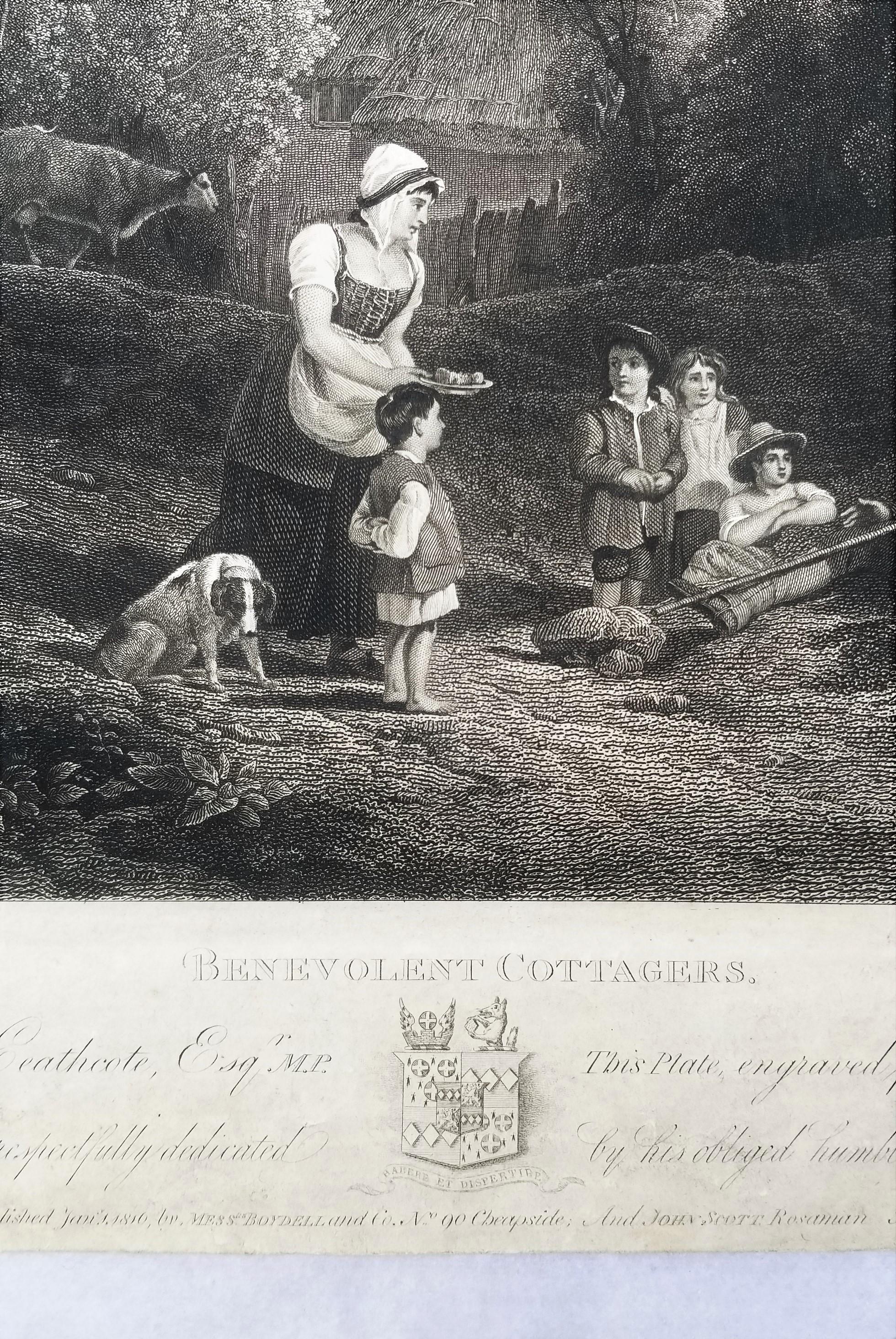 Cottagers benevolenti /// Paesaggio inglese Scena di villaggio figurativa Incisione in vendita 4
