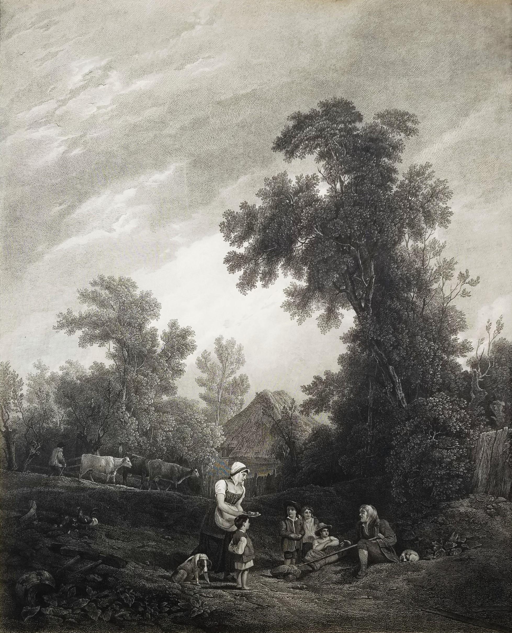 Cabañeros benévolos /// Paisaje inglés Figurativo Escena de aldea Grabado