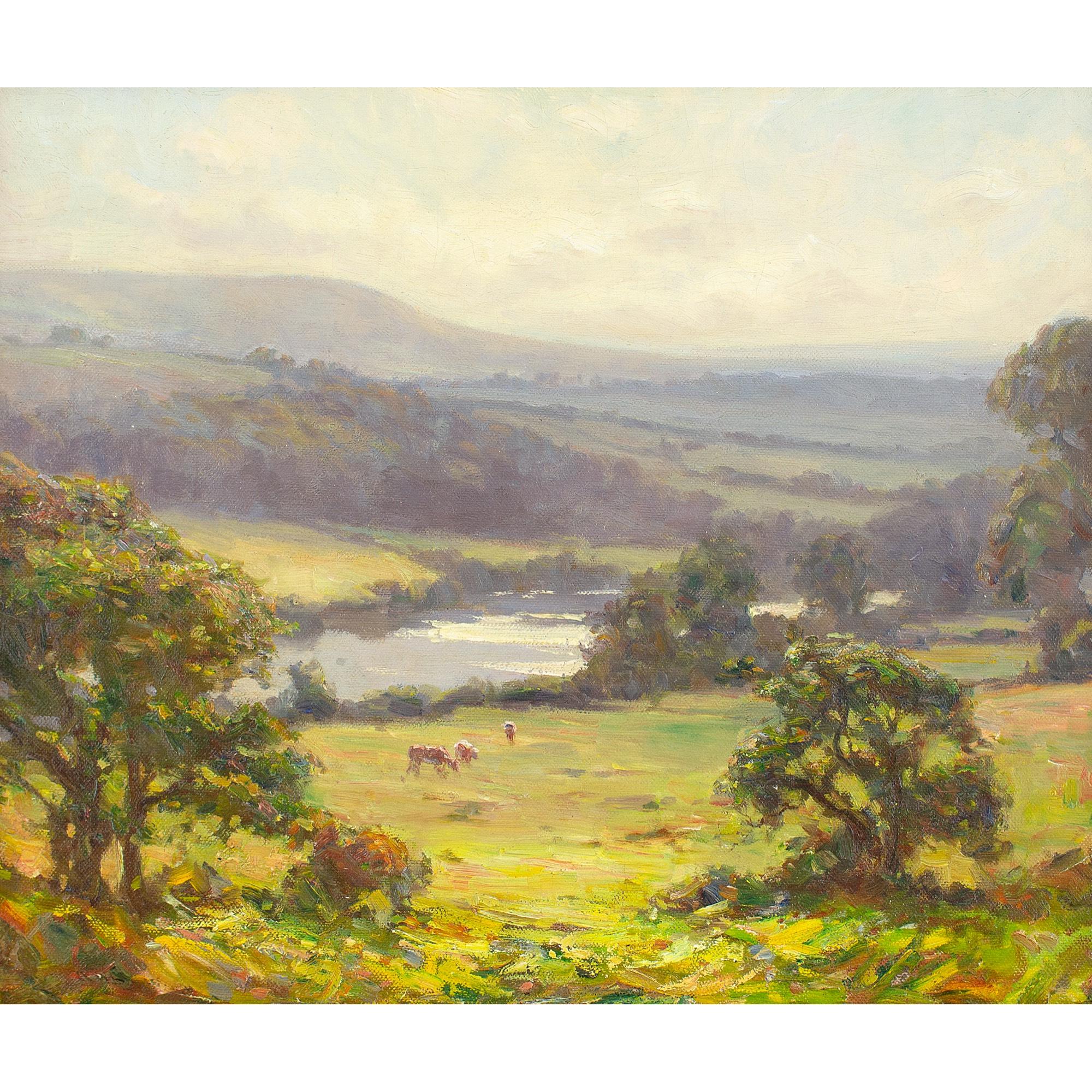 Augustus William Enness RBA, View Over The River Wharfe, Antique Oil Painting 1