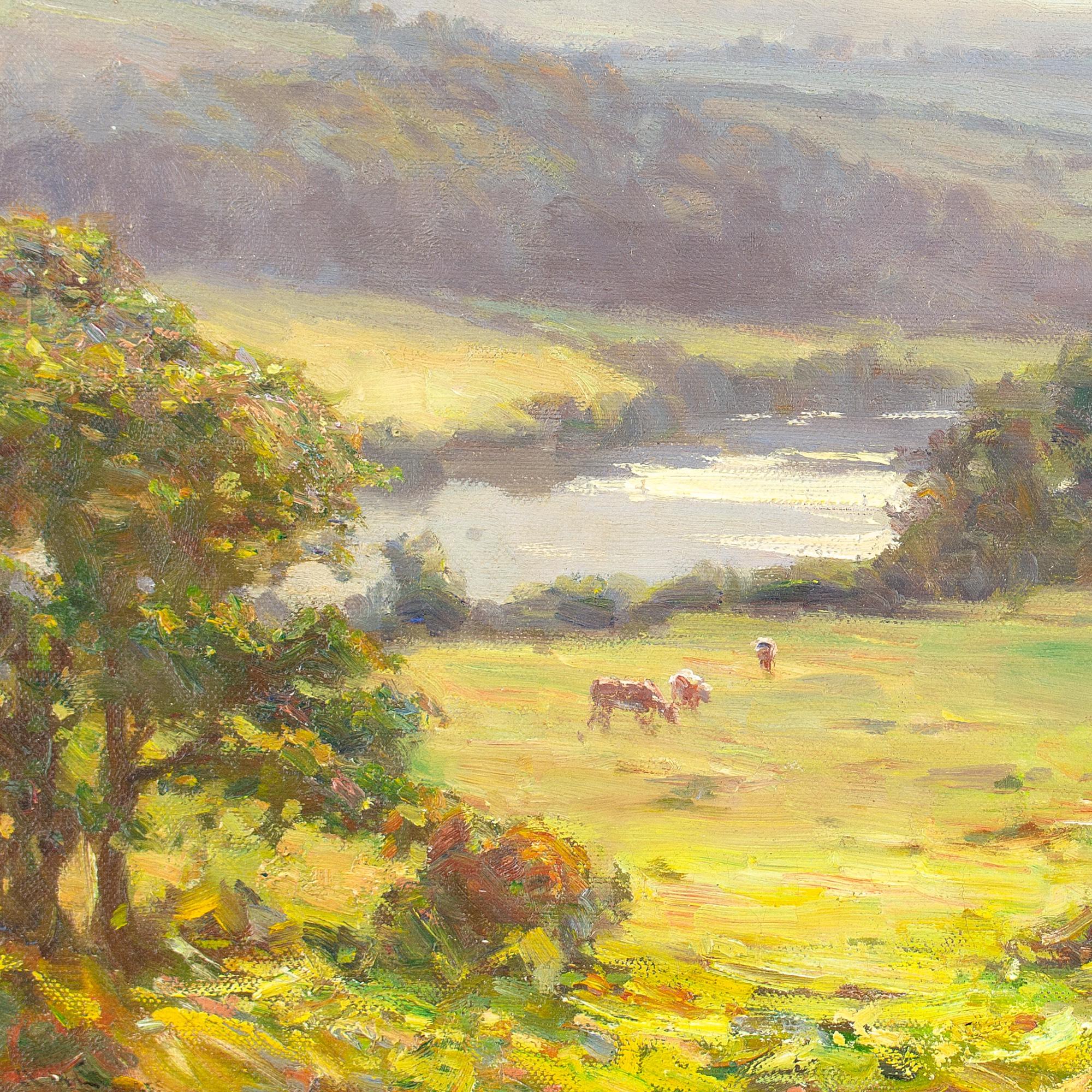 Augustus William Enness RBA, View Over The River Wharfe, Antique Oil Painting 5