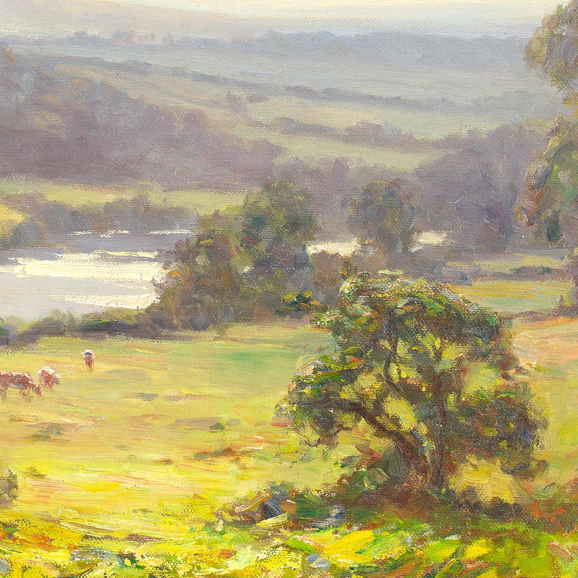 Augustus William Enness RBA, View Over The River Wharfe, Antique Oil Painting 6