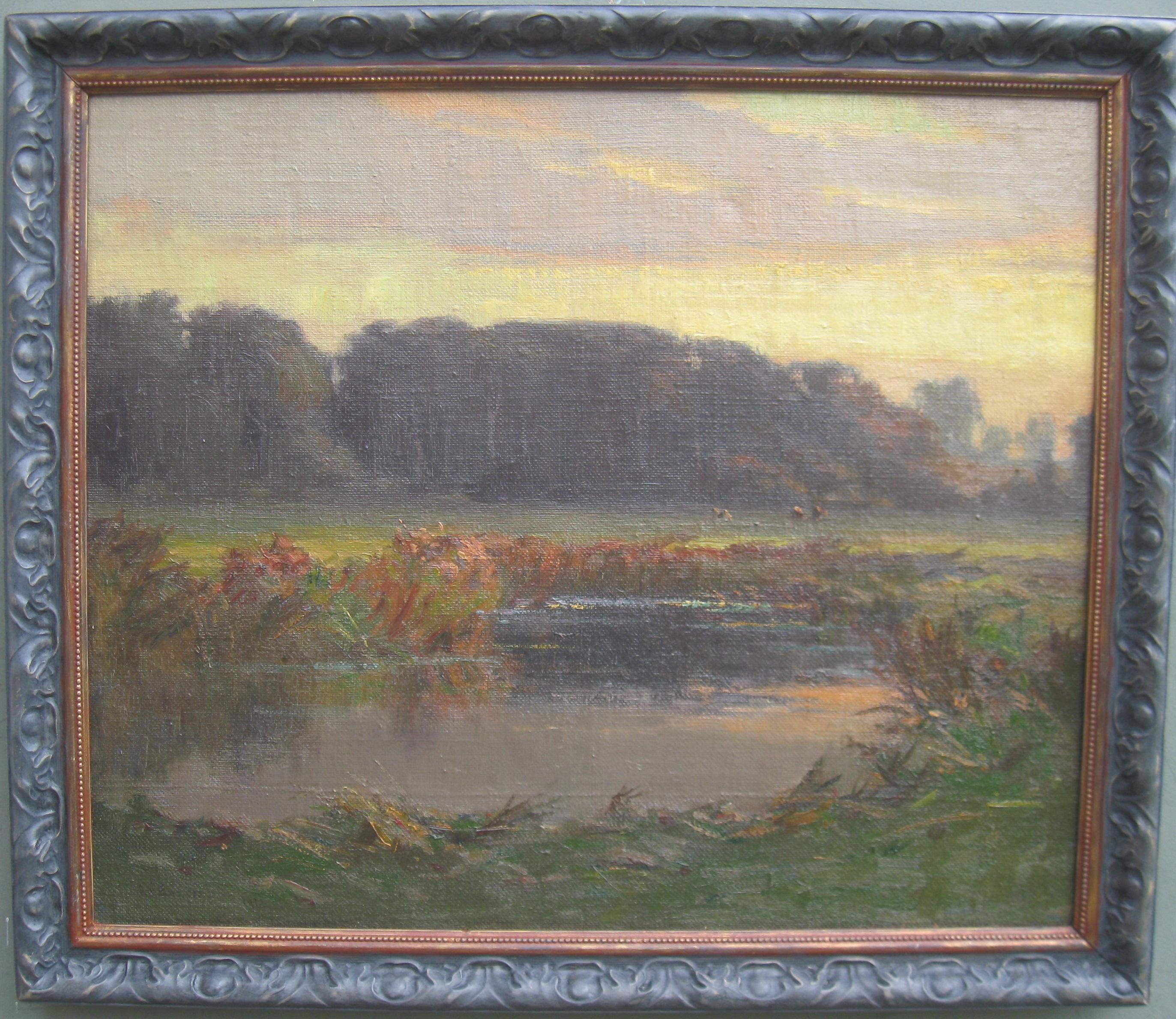 Augustus William Enness Landscape Painting - 'River Landscape at Dusk' large Impressionist oil on canvas circa 1930's