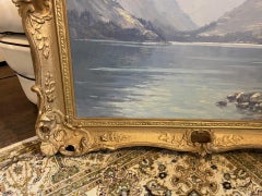Paesaggio impressionista vittoriano dipinto a olio del Lake District in Inghilterra con cornice