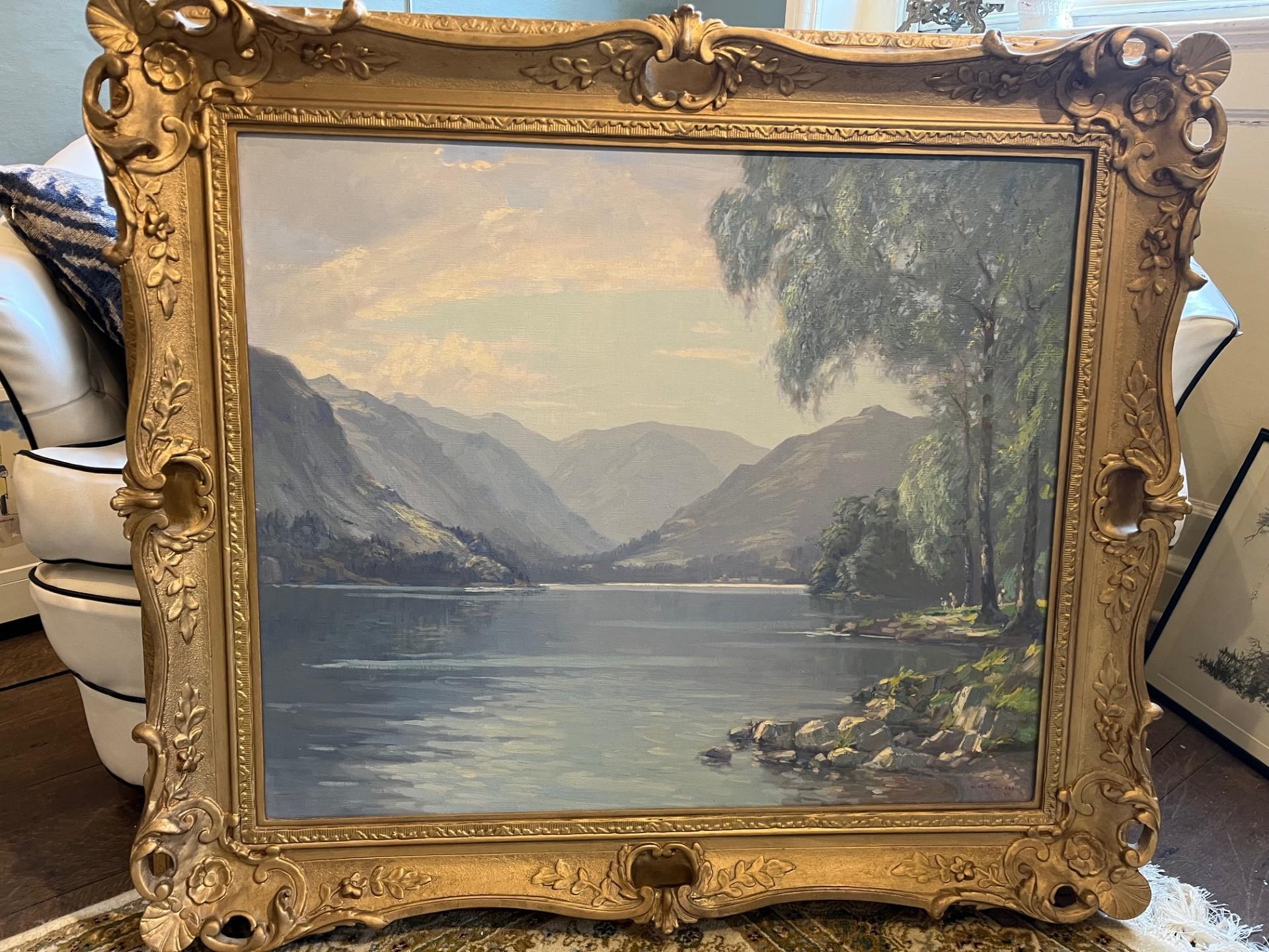 Paisaje Victoriano Impresionista Pintura al Óleo del Distrito de los Lagos Inglaterra Enmarcado en venta 1