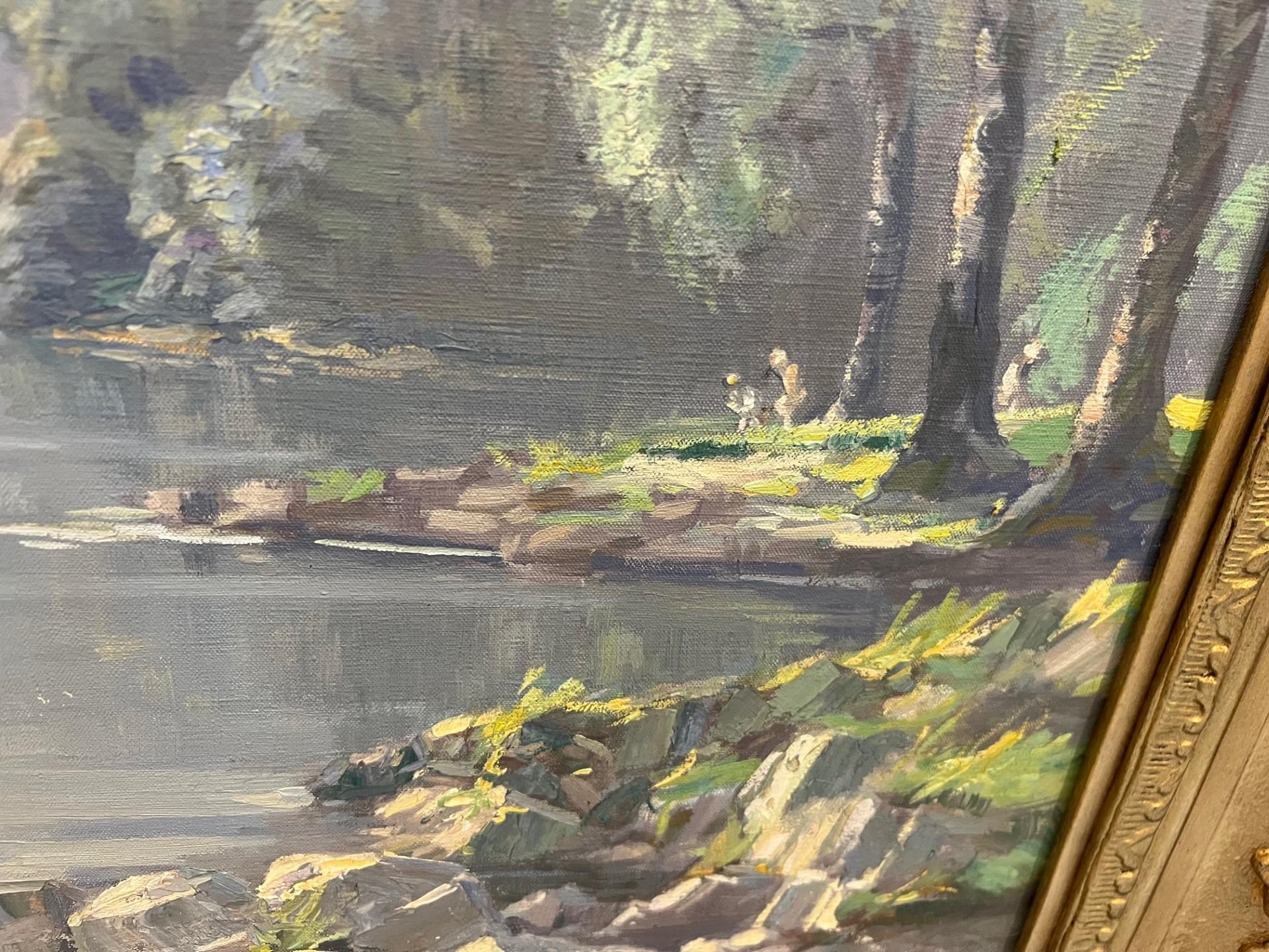 Paisaje Victoriano Impresionista Pintura al Óleo del Distrito de los Lagos Inglaterra Enmarcado en venta 4